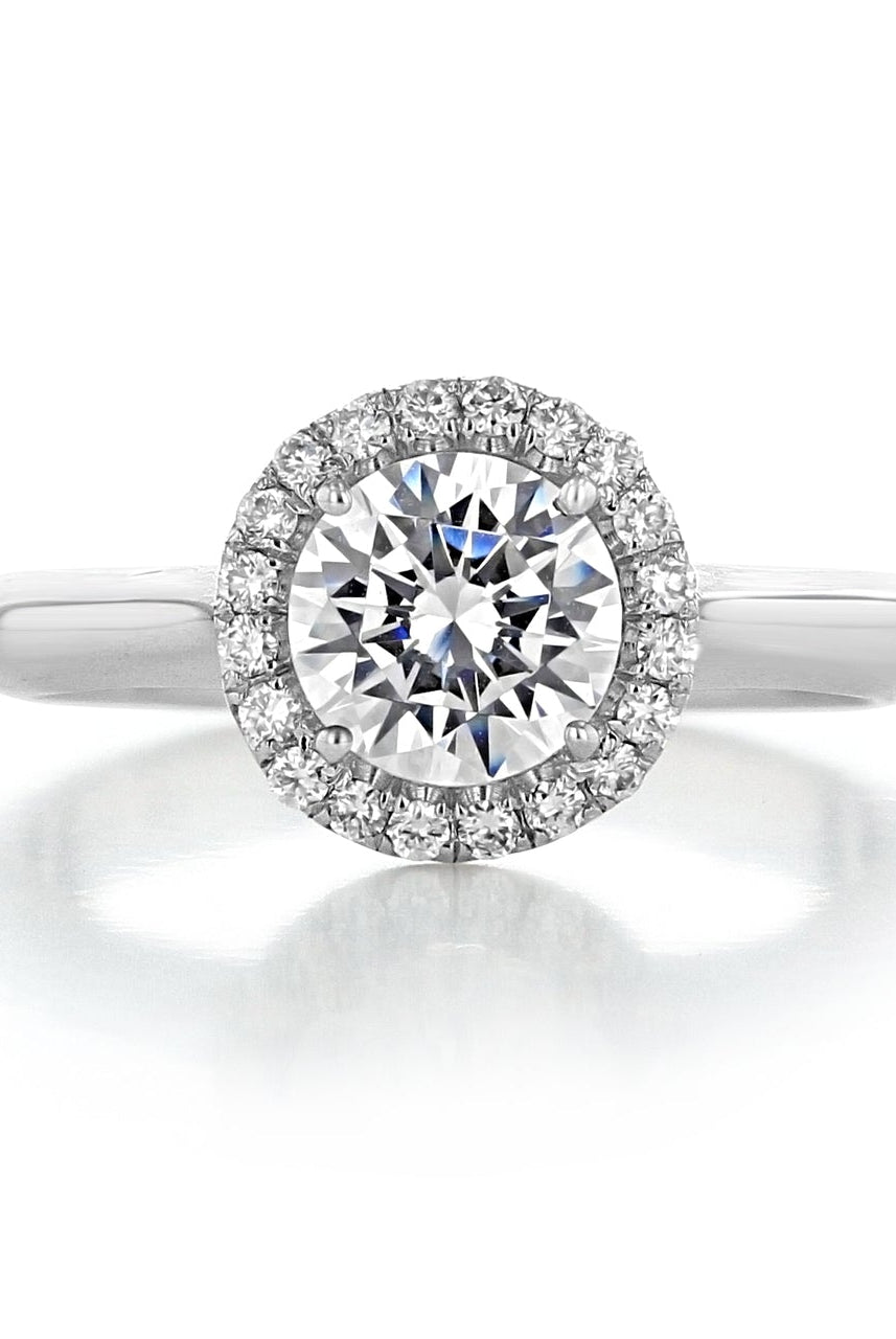 1.0CT Cathedral Set Round Moissanite Diamond Halo Engagement Ring