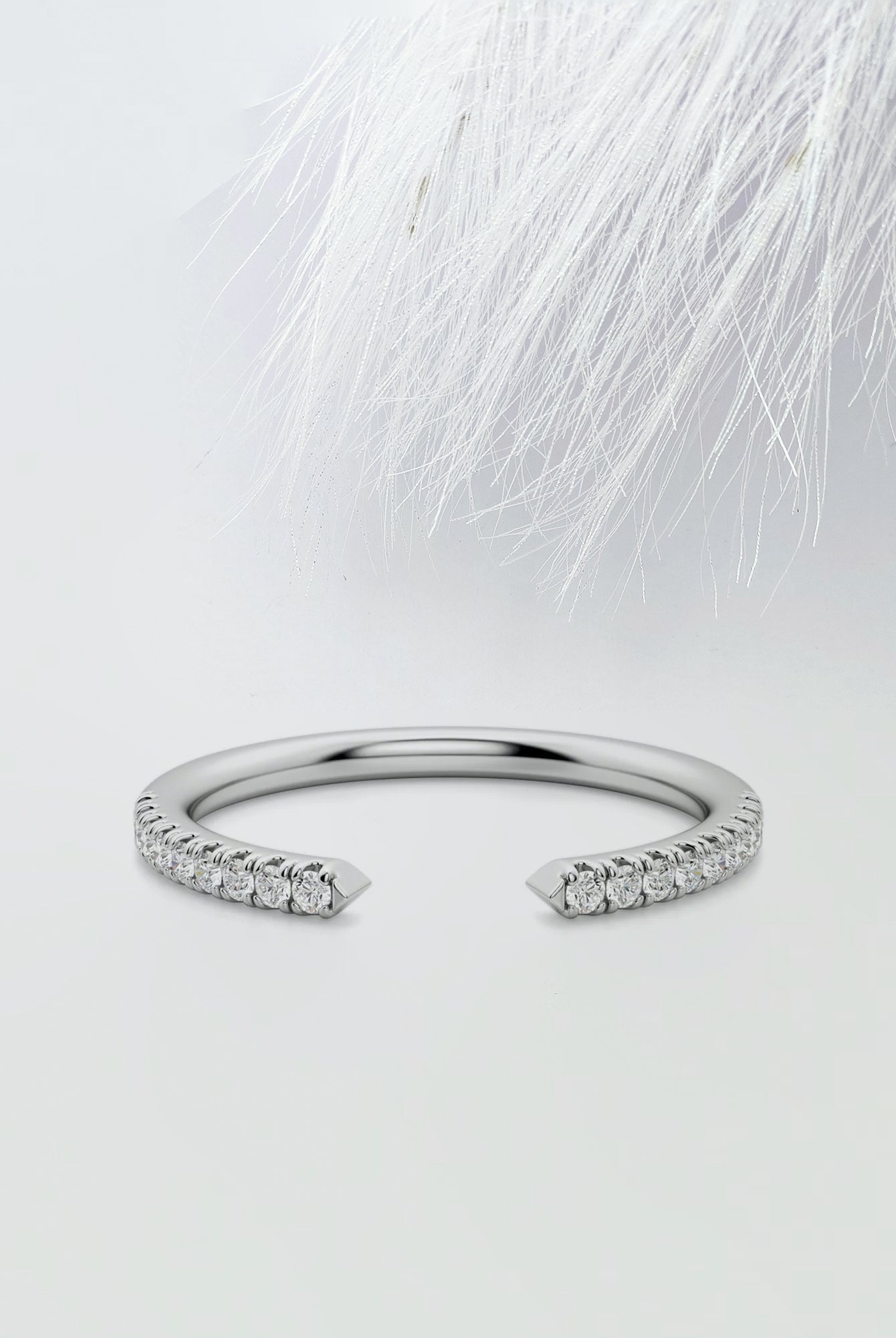 Round Cut Moissanite Open Diamond Wedding Band in Solid Gold