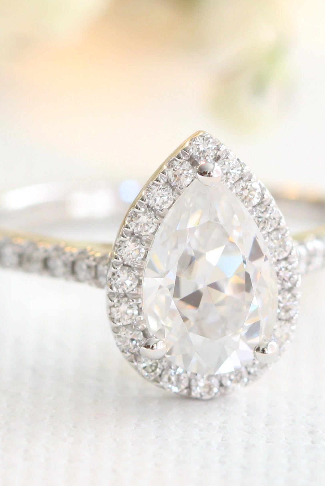 1.50CT Pear Pave Moissanite Diamond Halo Engagement Ring For Her