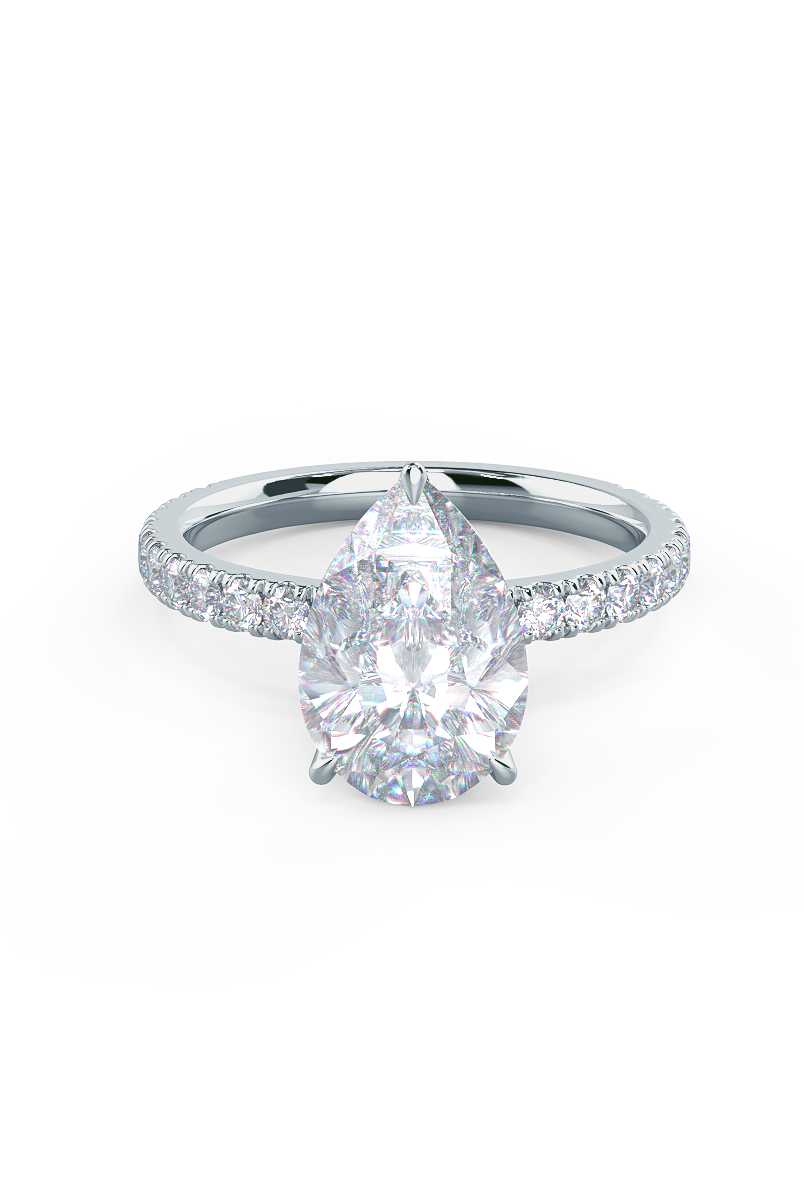 2.25CT Pear Hidden Halo Moissanite Diamond Pave Engagement Ring