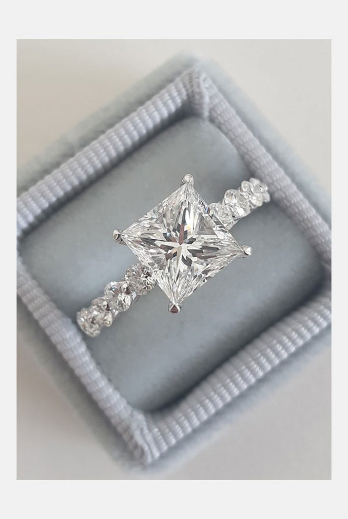 2.0CT Princess Cut Bubble Pave Moissanite Diamond Engagement Ring