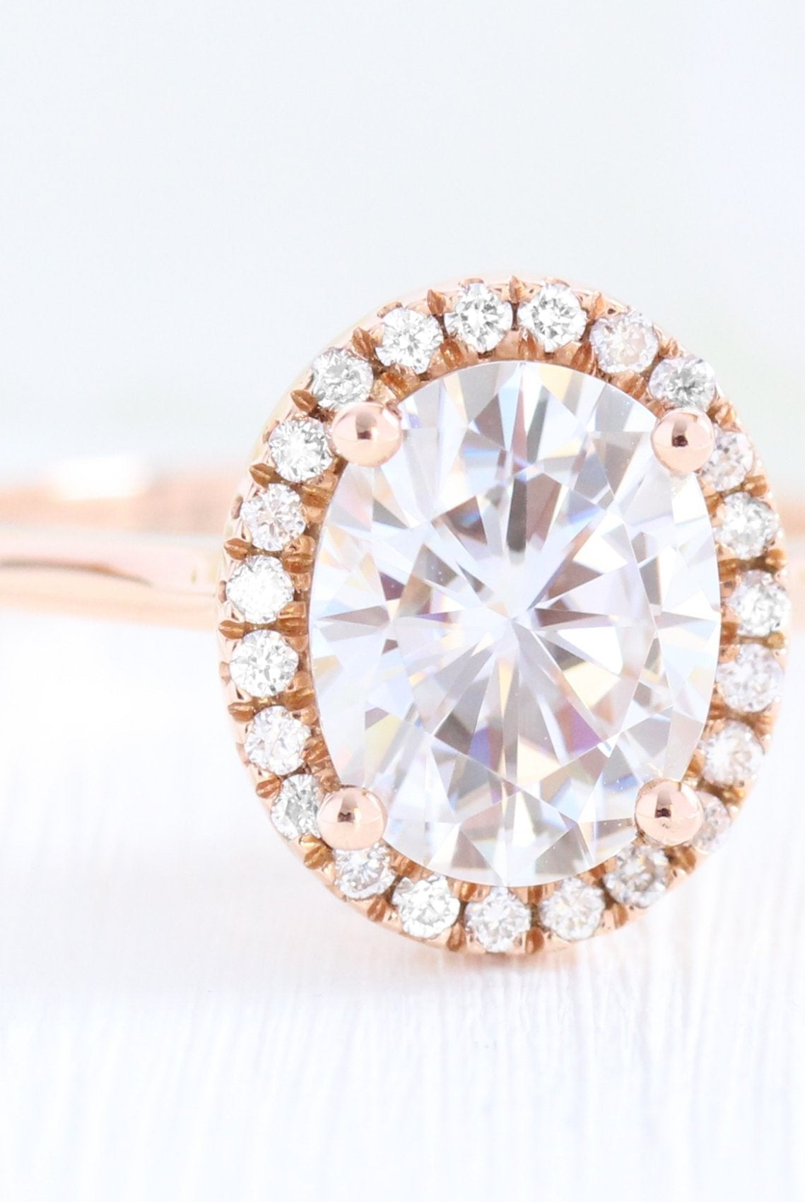 2.0CT Oval Halo Moissanite Diamond Cathedral Set Solitaire Engagement Ring