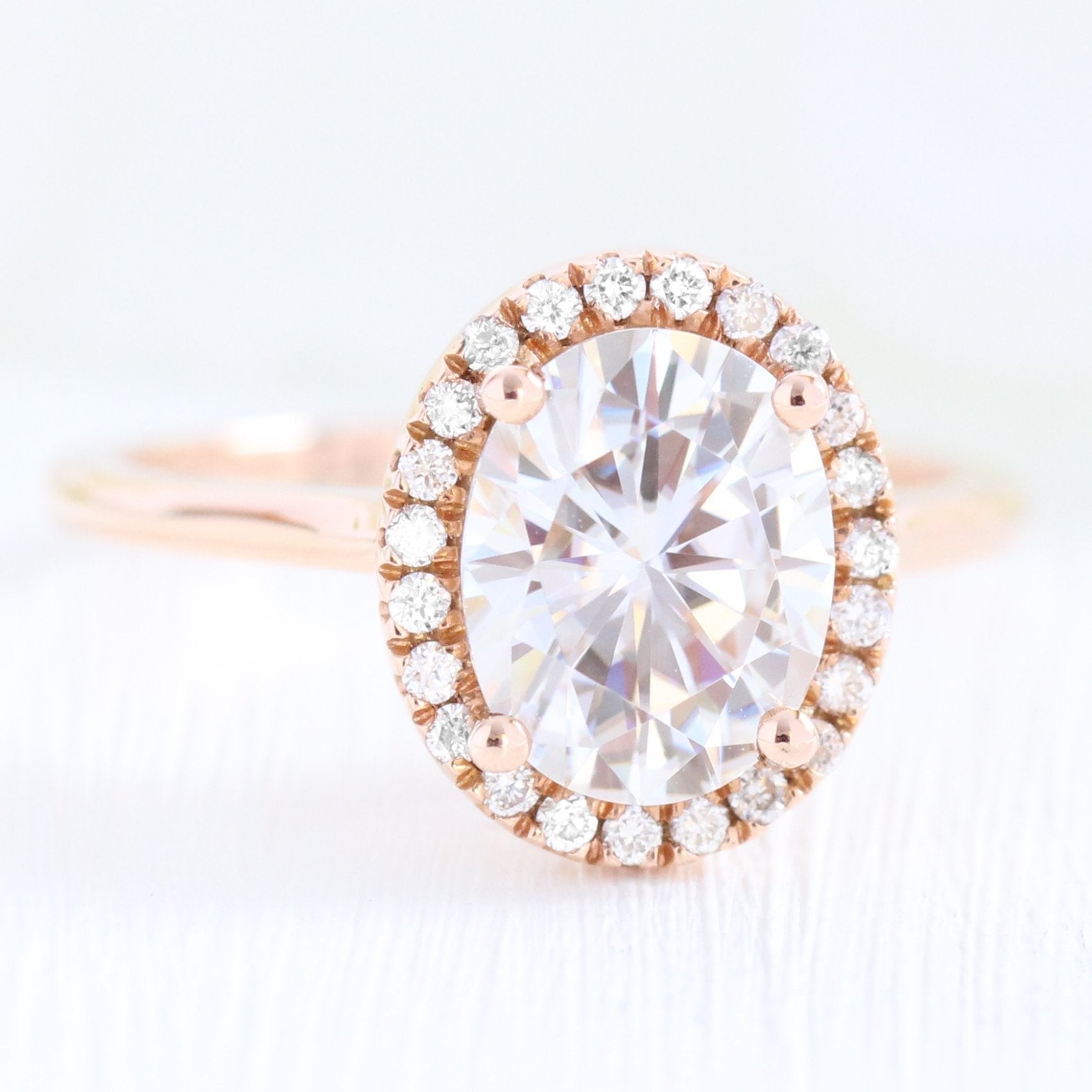 2.0CT Oval Halo Moissanite Diamond Cathedral Set Solitaire Engagement Ring