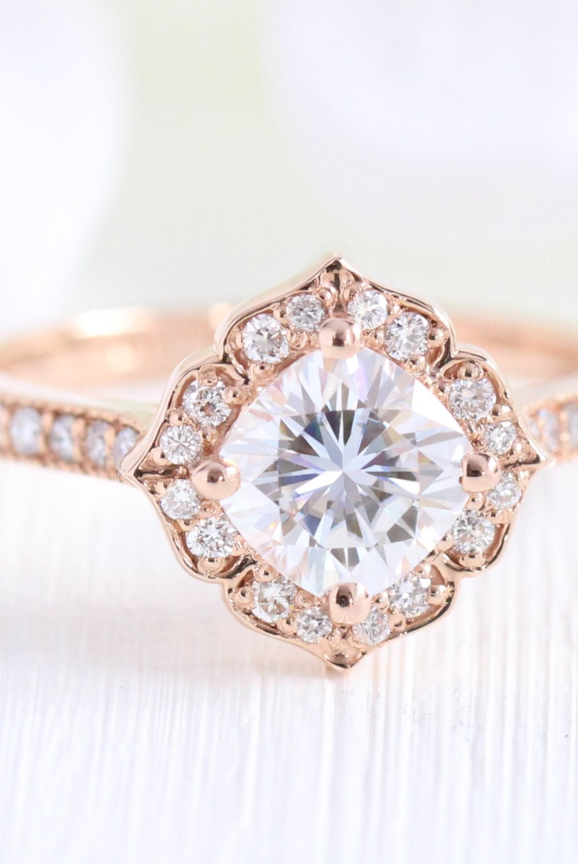 1.0CT Cushion Vintage Halo Moissanite Diamond Channel Set Engagement Ring For Her