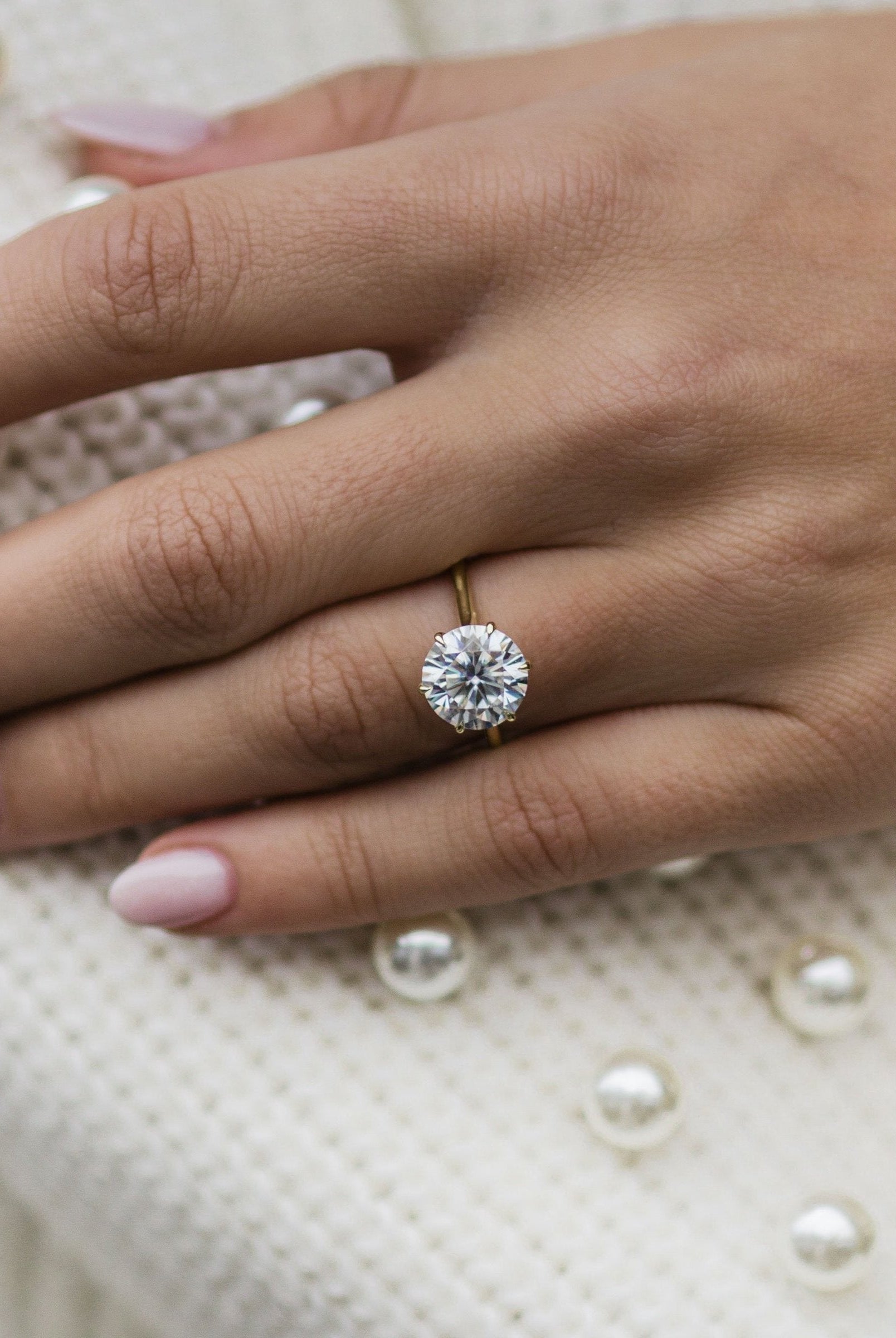 3.0CT Round Cut 6 Prongs Moissanite Solitaire Engagement Ring