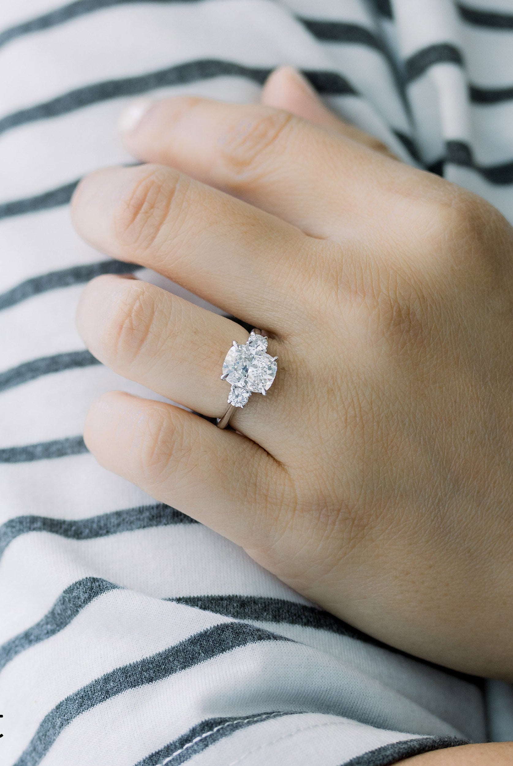 2.50CT Elongated Cushion Three Stone Moissanite Diamond Engagement Ring