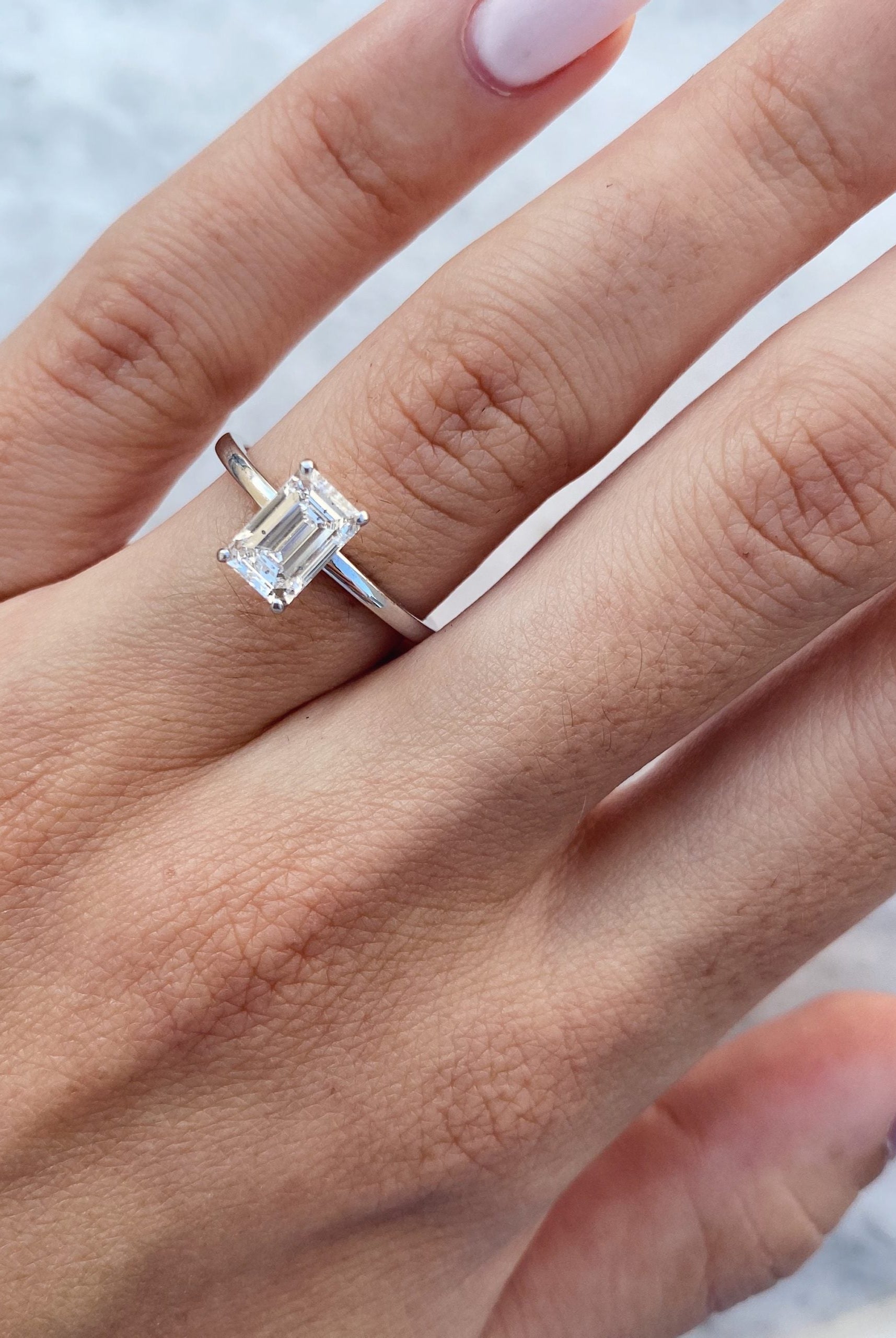 1.30CT Emerald Cut Hidden Halo Moissanite Diamond Solitaire Engagement Ring