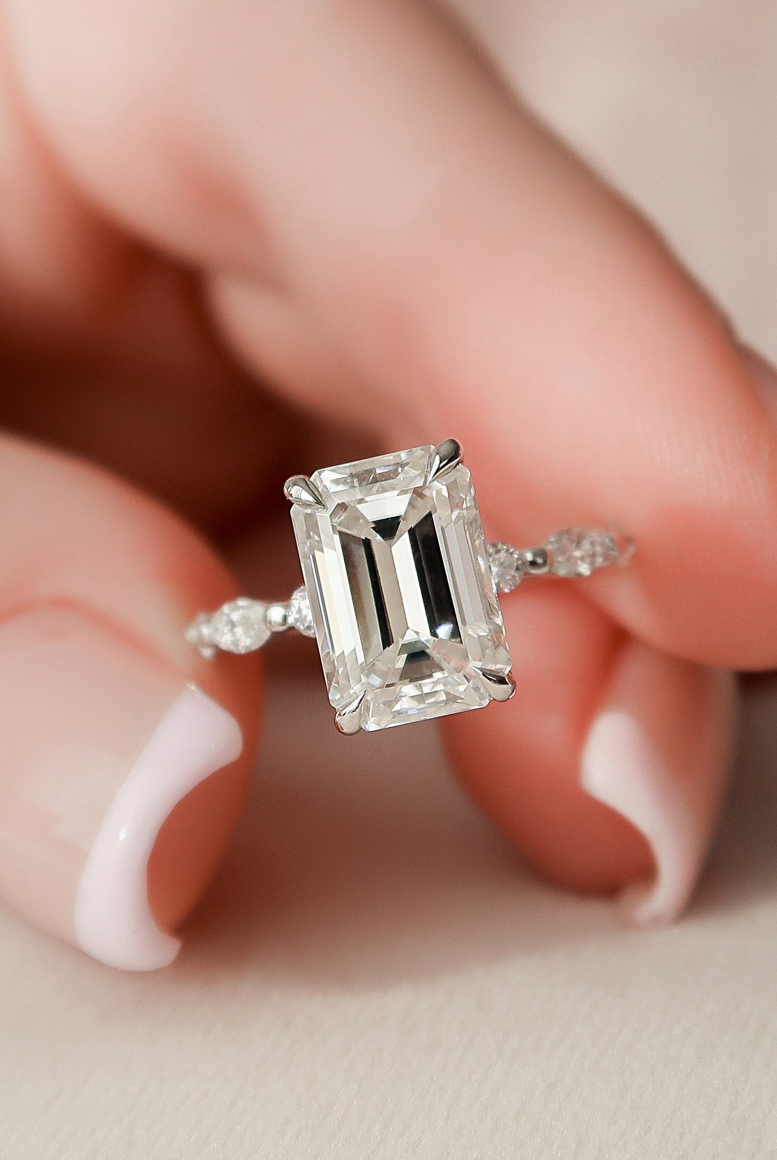 Emerald Cut Moissanite Engagement Ring