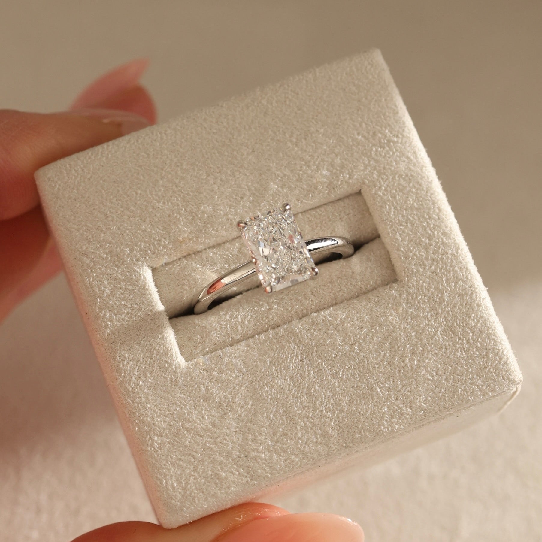 radiant diamond ring for her, modern radiant cut ring, radiant cut diamond gold band, radiant cut prong setting, modern engagement rings, classic engagement rings, elegant engagement rings, dainty engagement rings, unique engagement rings, custom engagement rings, affordable engagement rings