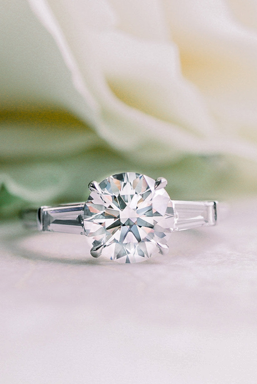 2.0CT Cathedral Set Round Moissanite Diamond Three Stone Engagement Ring