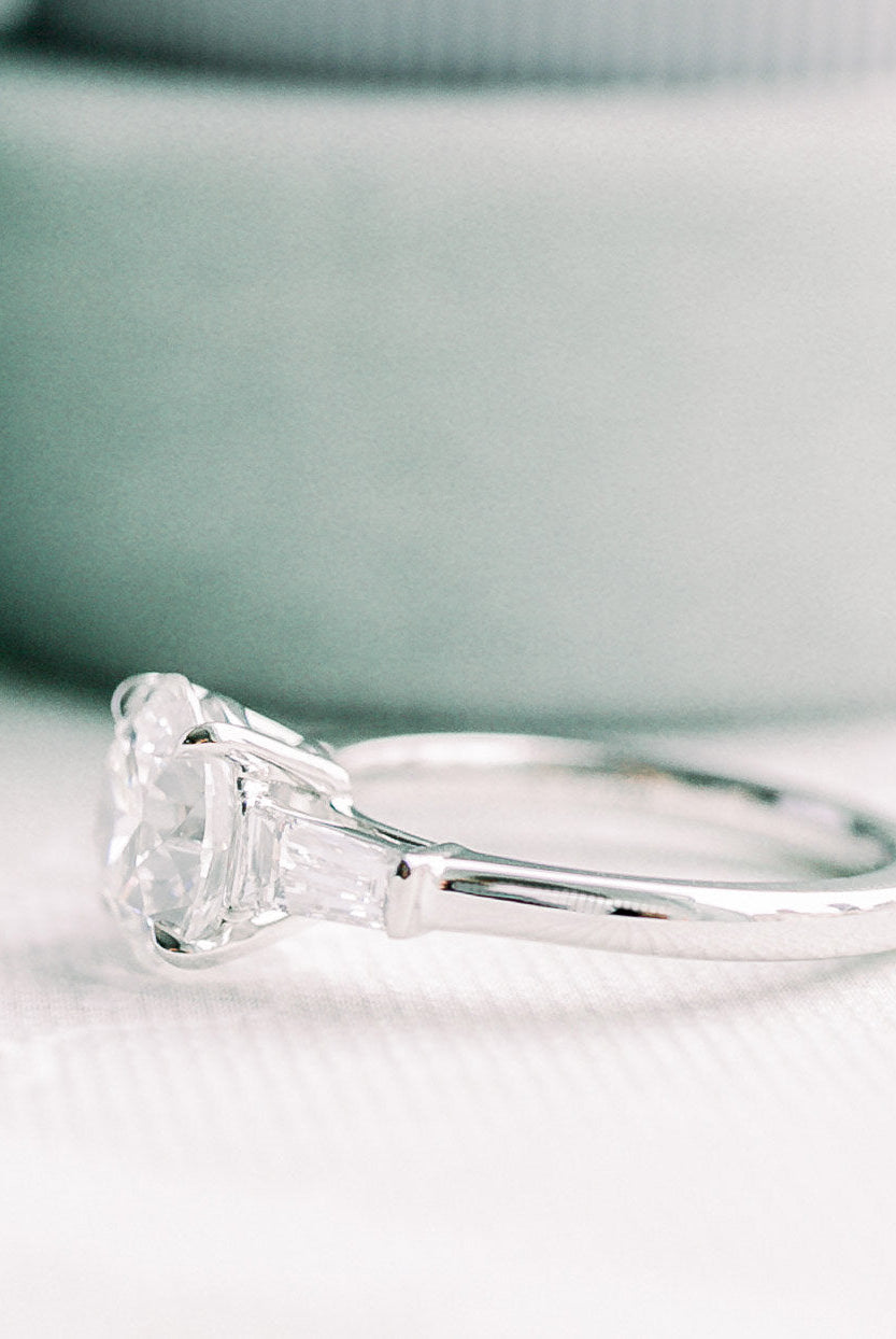 2.0CT Cathedral Set Round Moissanite Diamond Three Stone Engagement Ring