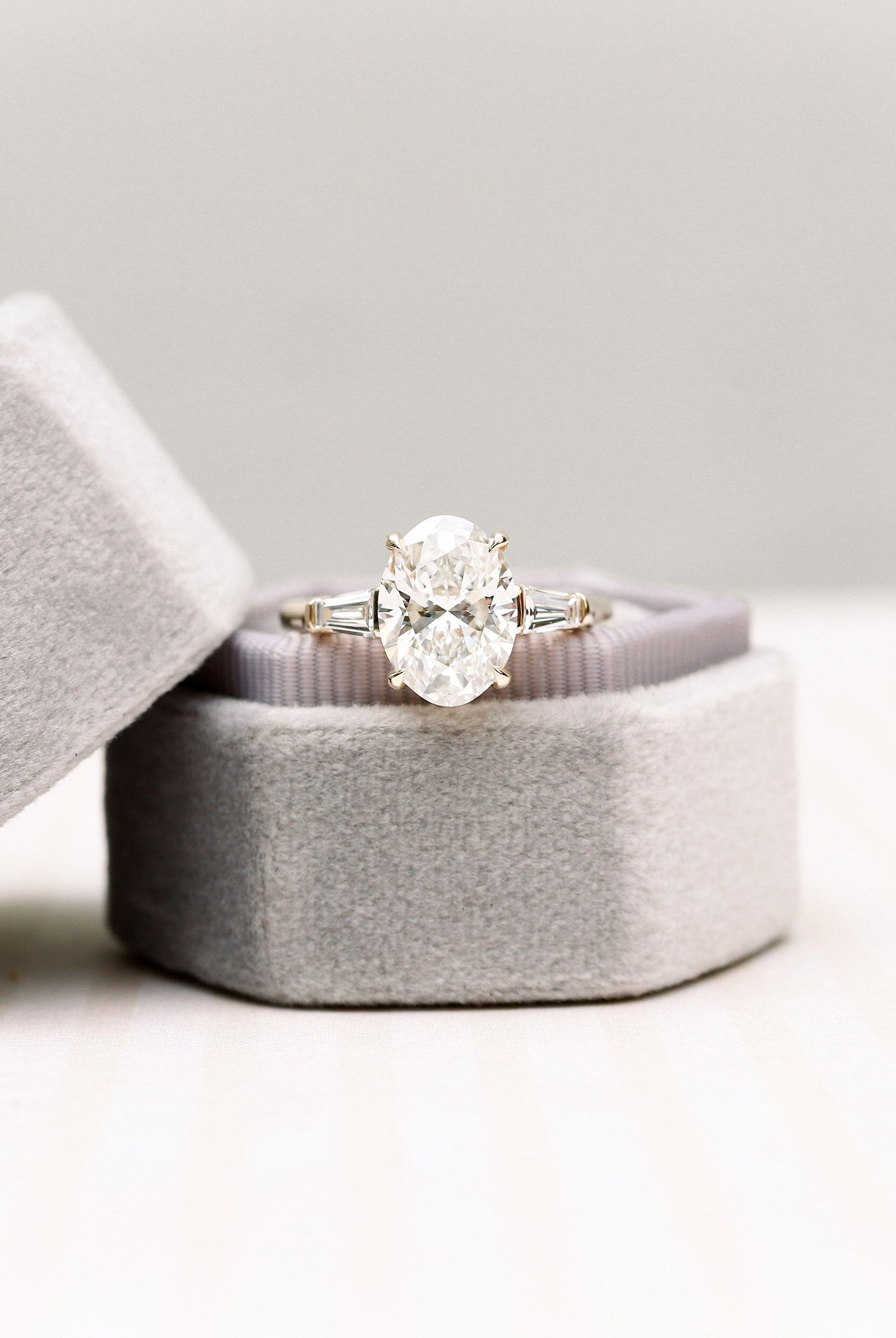 2.25CT Oval Three Stone Moissanite Diamond Four Prong Engagement Ring For Women