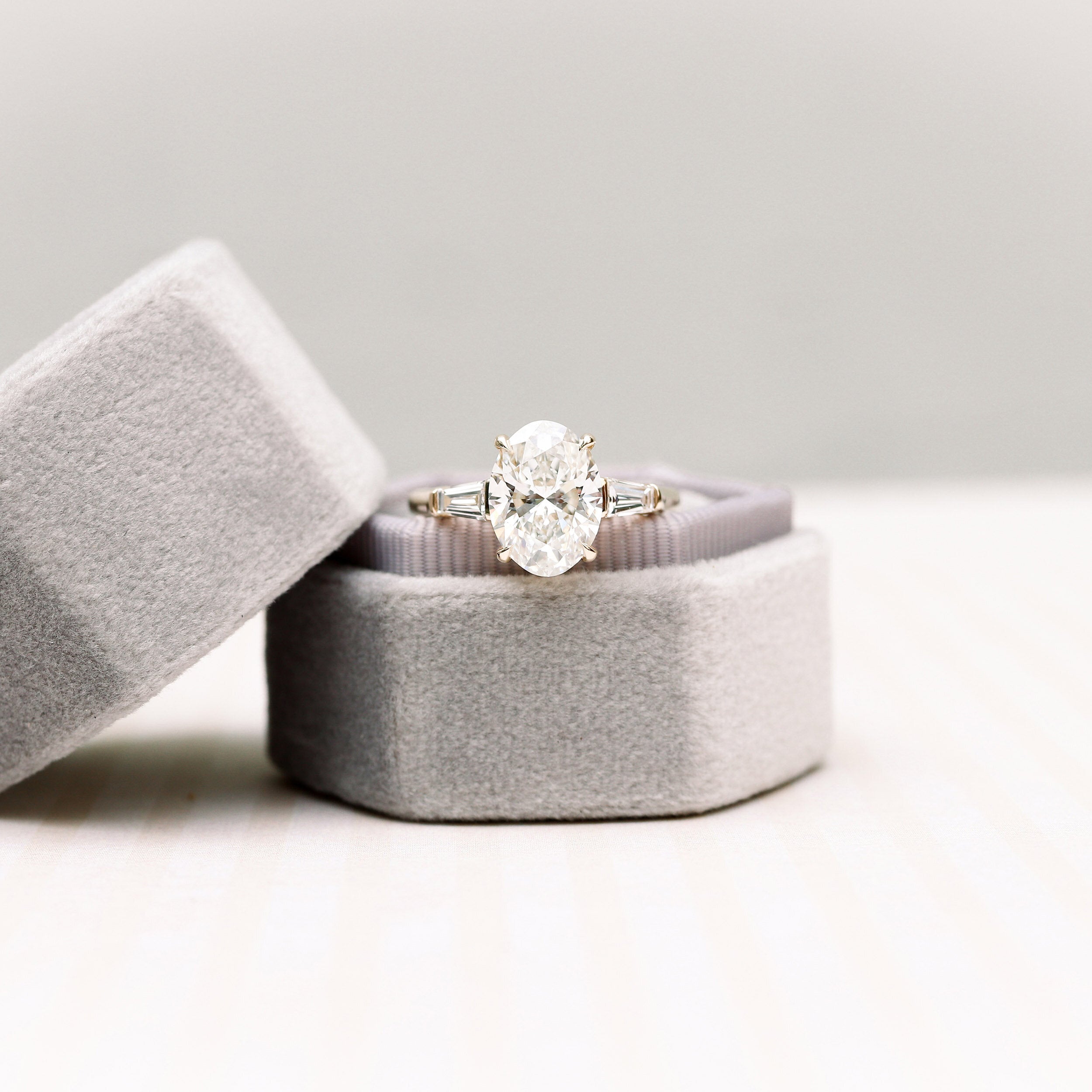 2.25CT Oval Three Stone Moissanite Diamond Four Prong Engagement Ring For Women