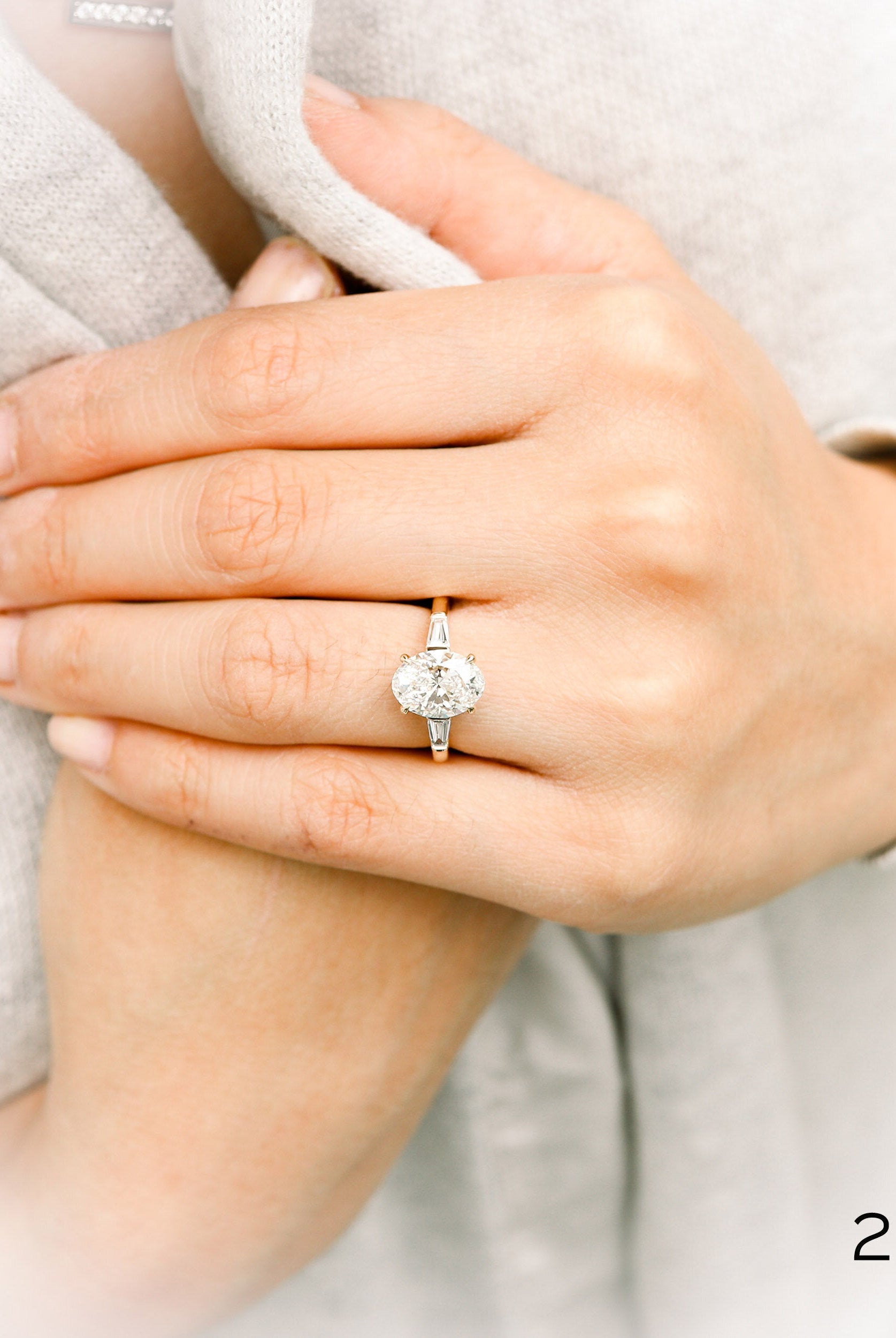 2.25CT Oval Three Stone Moissanite Diamond Four Prong Engagement Ring For Women