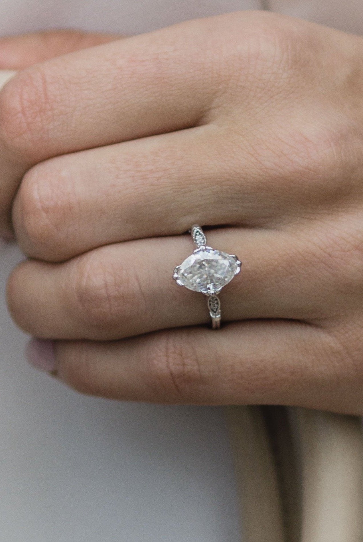Elongated Oval Moissanite Ring