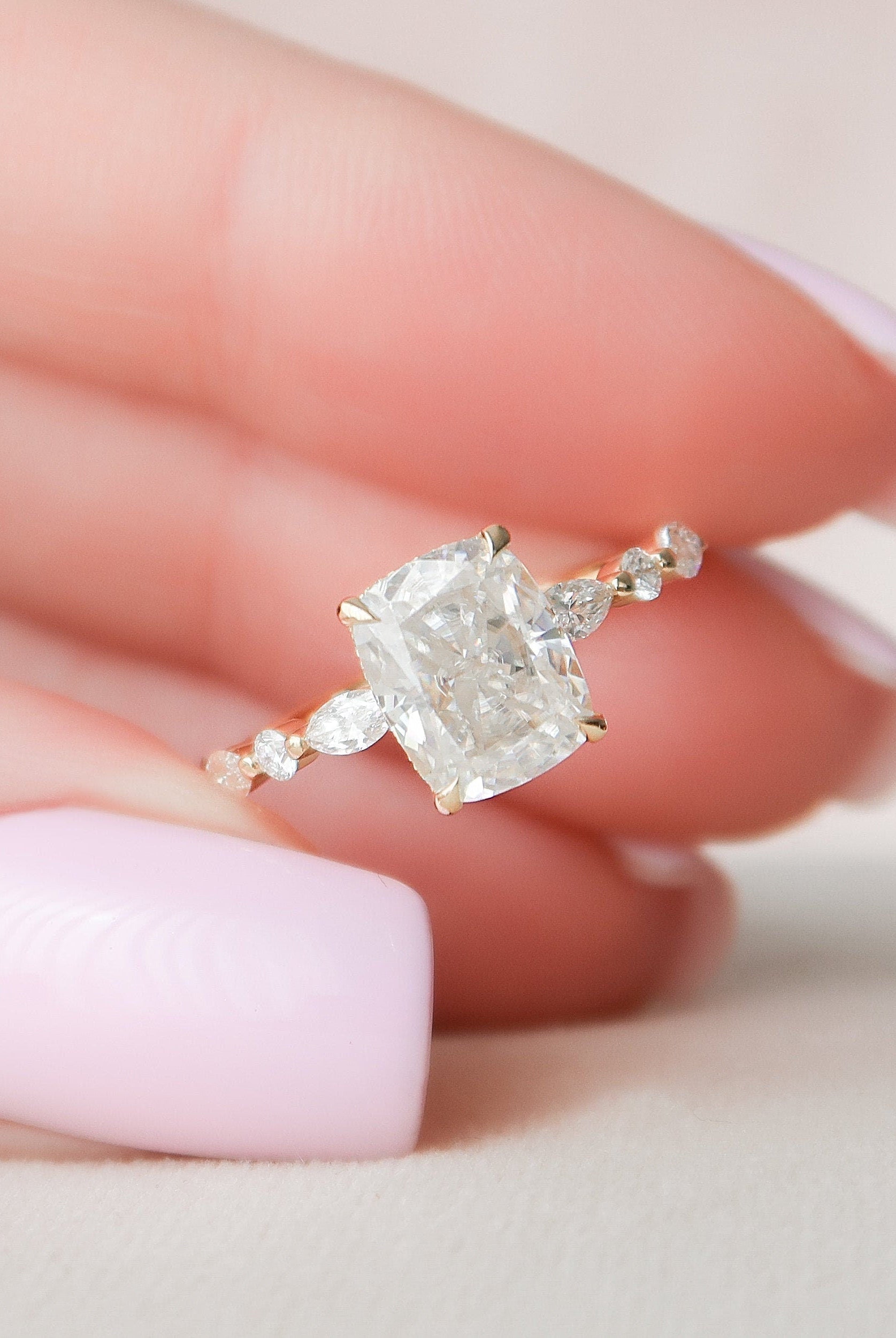 Elongated Cushion Moissanite Ring