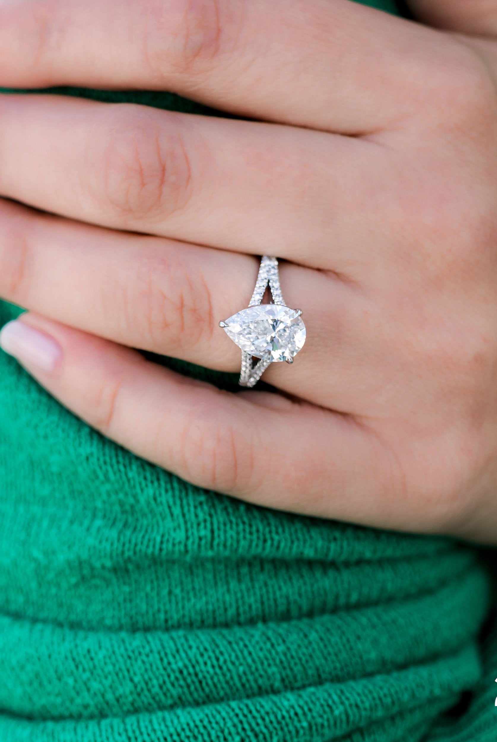 2.50CT Pear Cut Moissanite Trellis Split Shank Diamond Engagement Ring