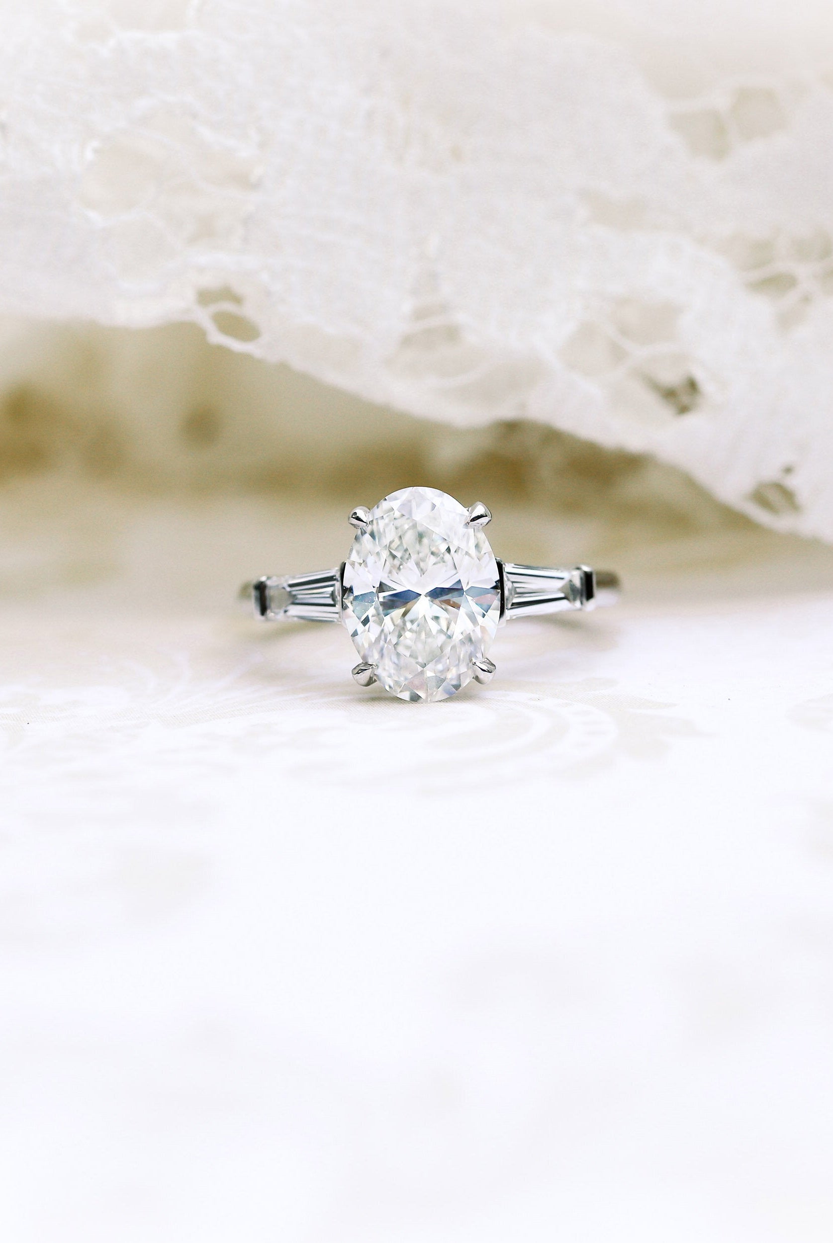 2.25CT Oval Three Stone Moissanite Diamond Four Prong Engagement Ring For Women