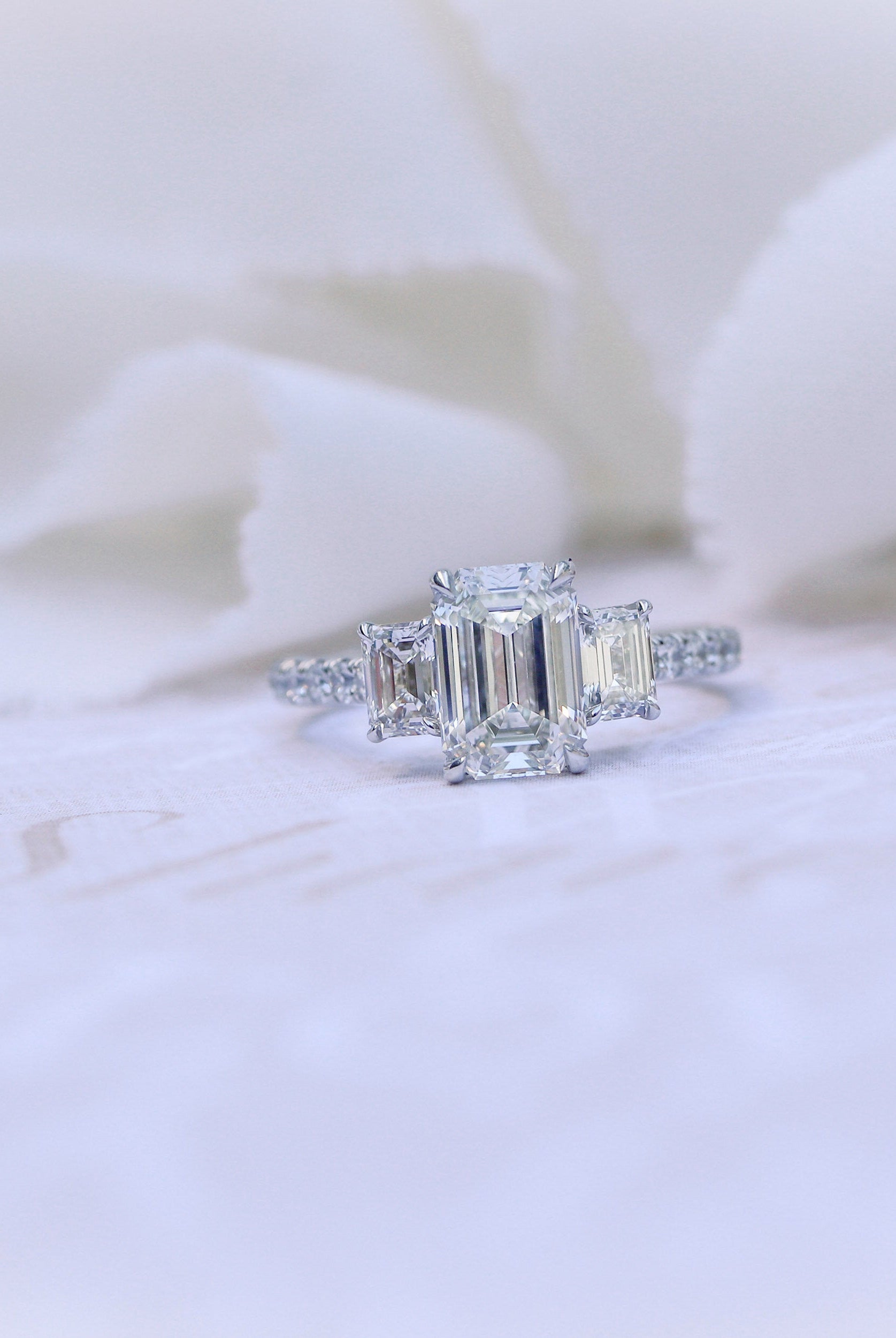 Emerald Moissanite Engagement Ring
