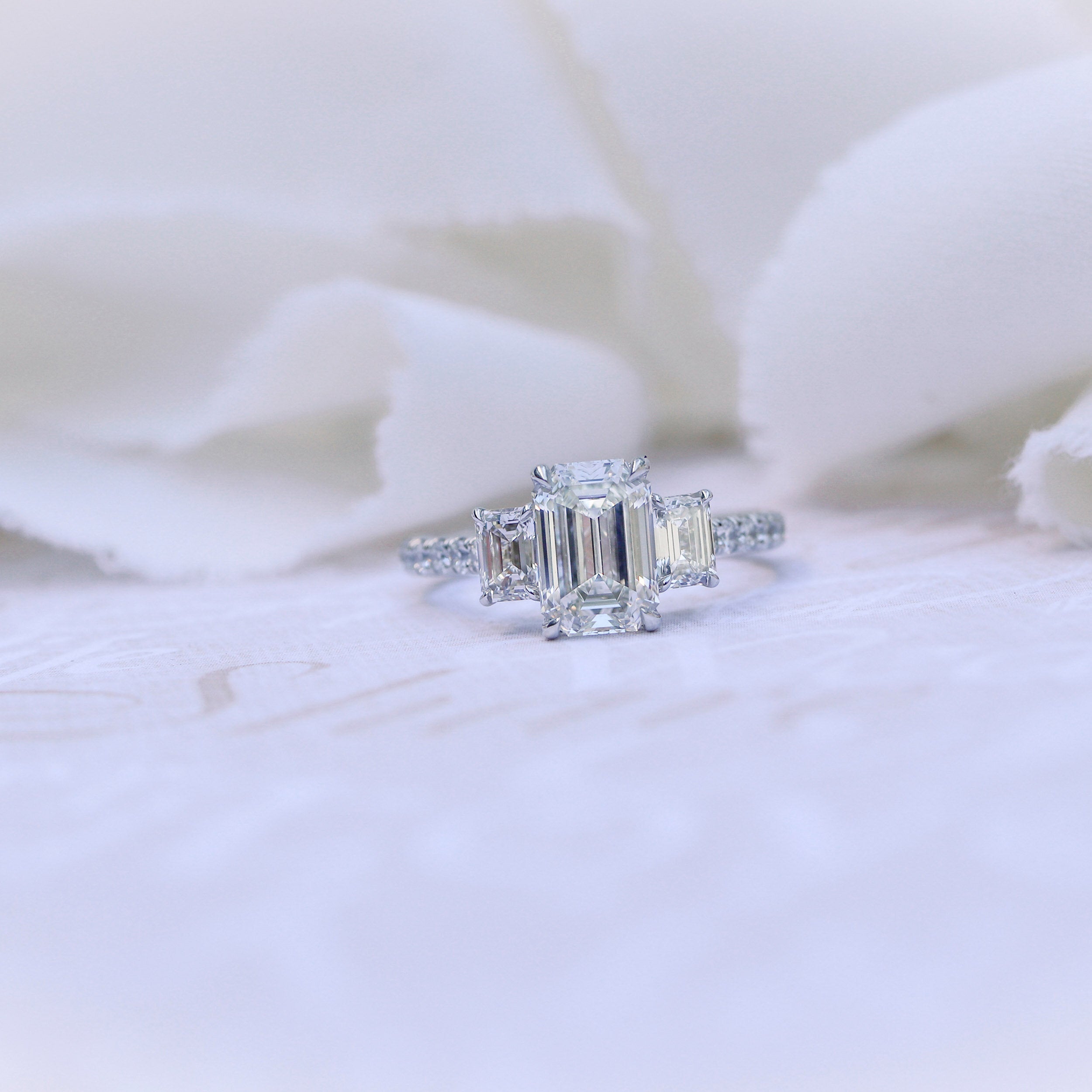 Emerald Moissanite Engagement Ring