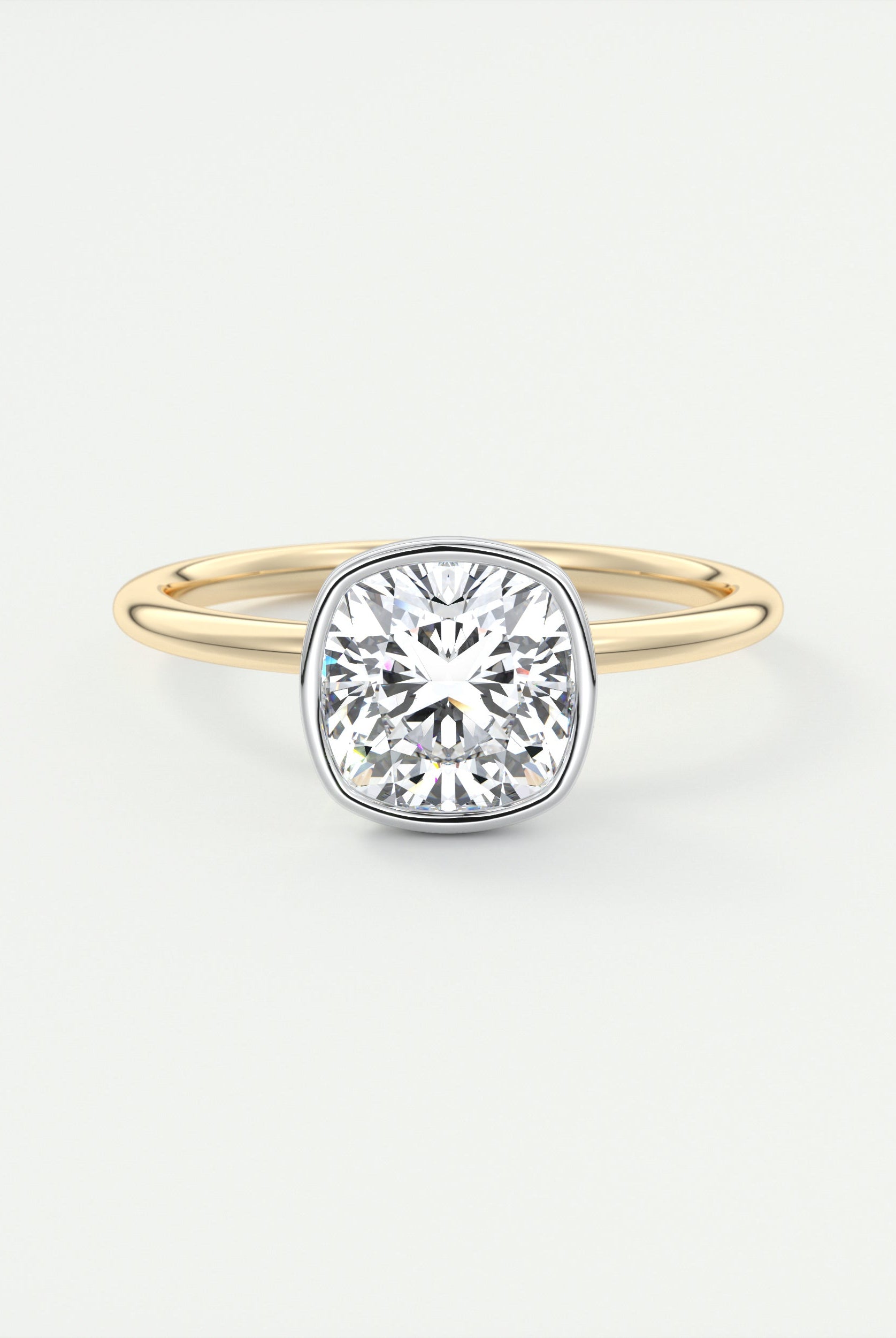 2CT Cushion Two Tone Moissanite Diamond Bezel Set Engagement Ring