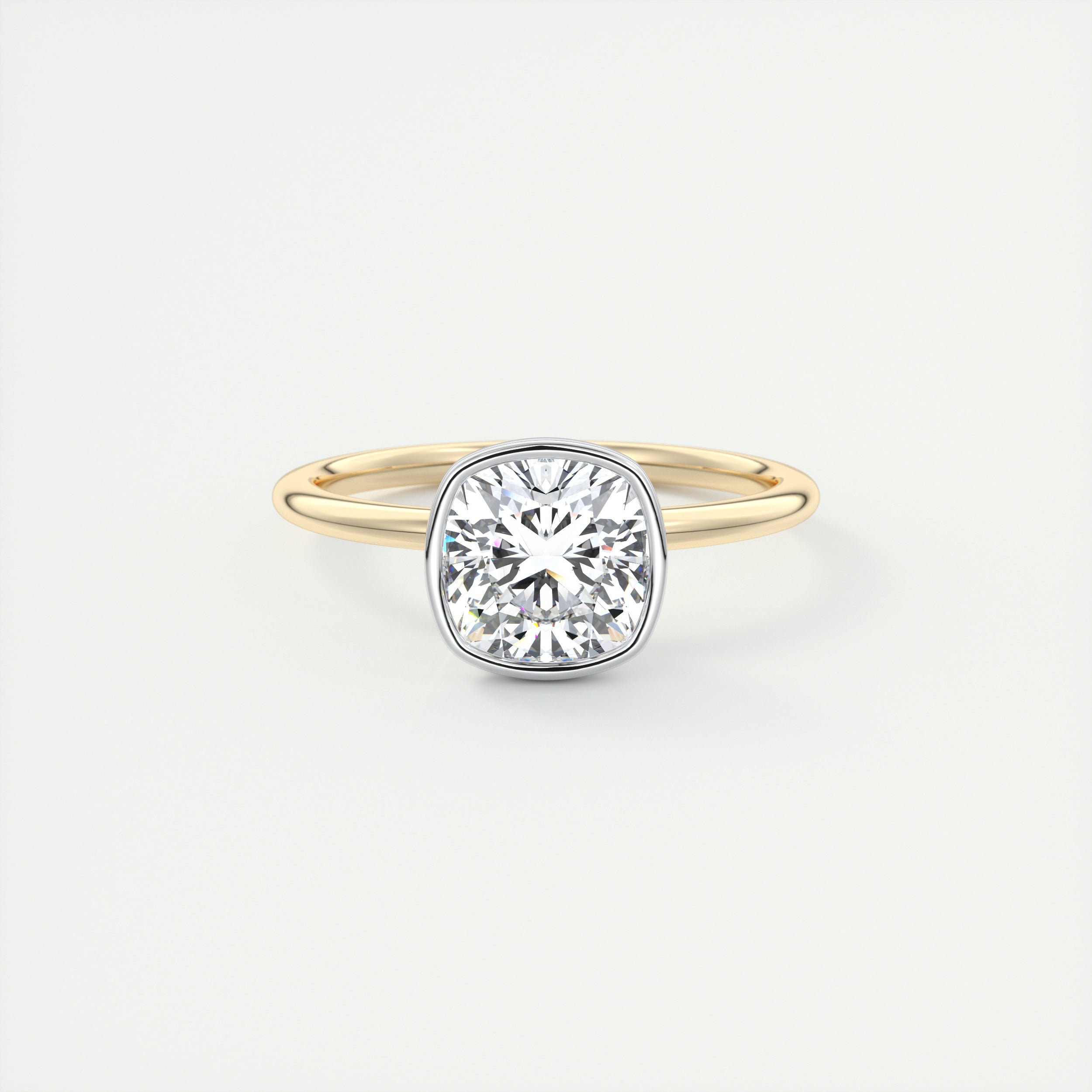 2CT Cushion Two Tone Moissanite Diamond Bezel Set Engagement Ring