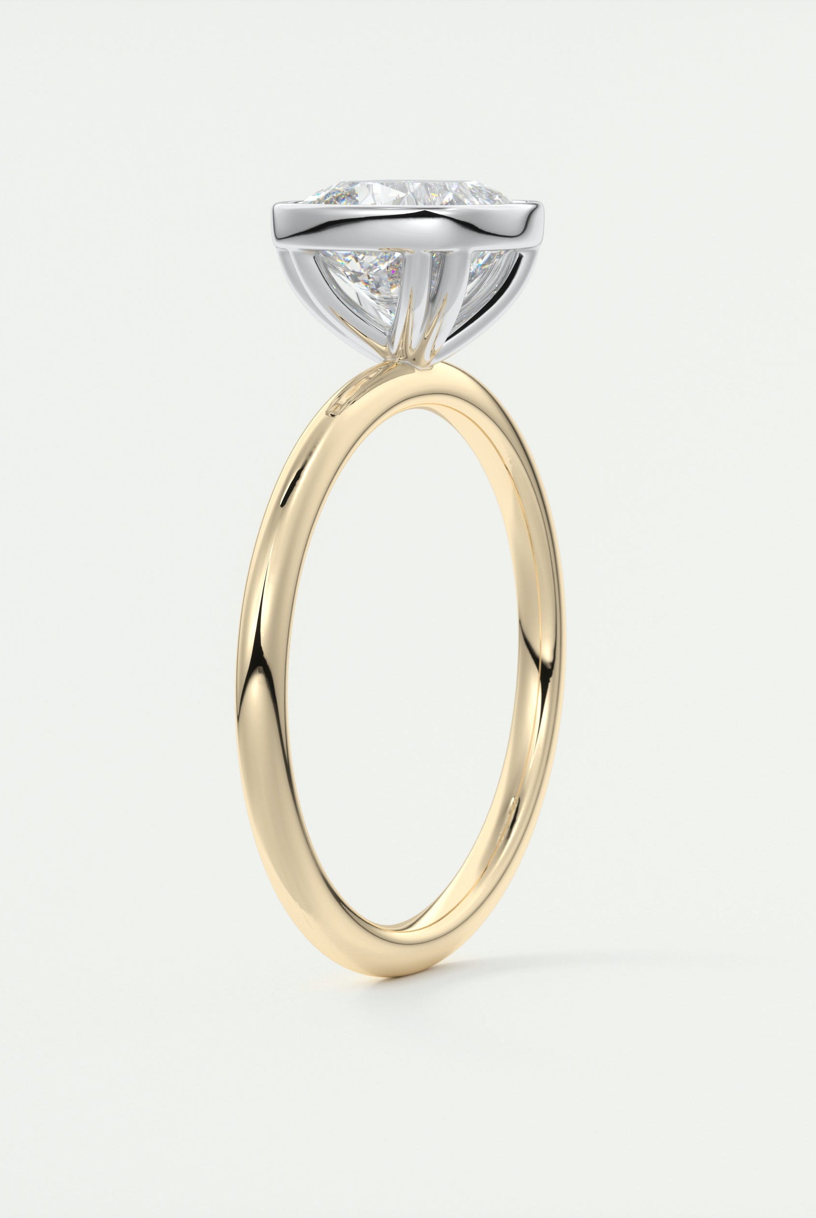 2CT Cushion Two Tone Moissanite Diamond Bezel Set Engagement Ring