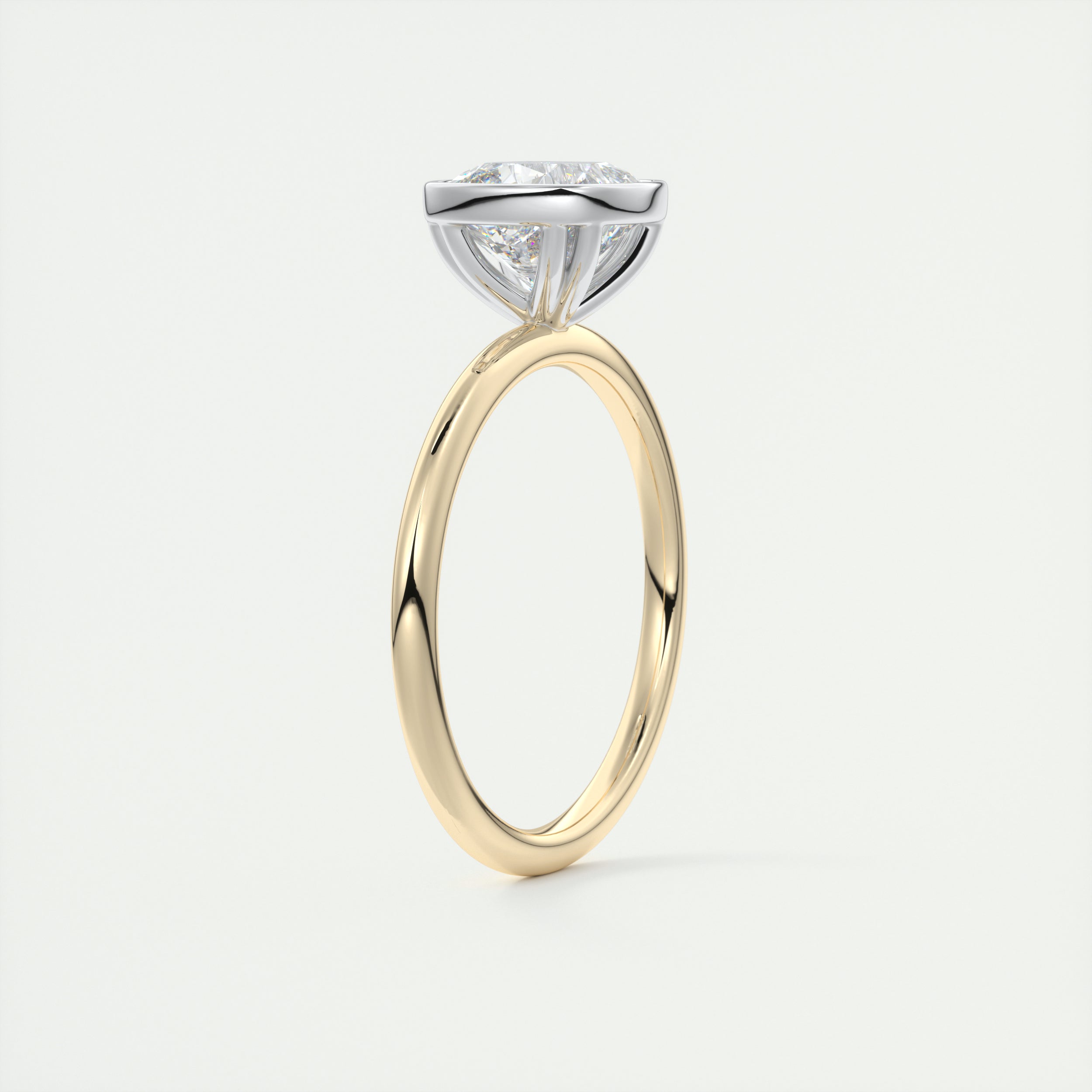 2CT Cushion Two Tone Moissanite Diamond Bezel Set Engagement Ring