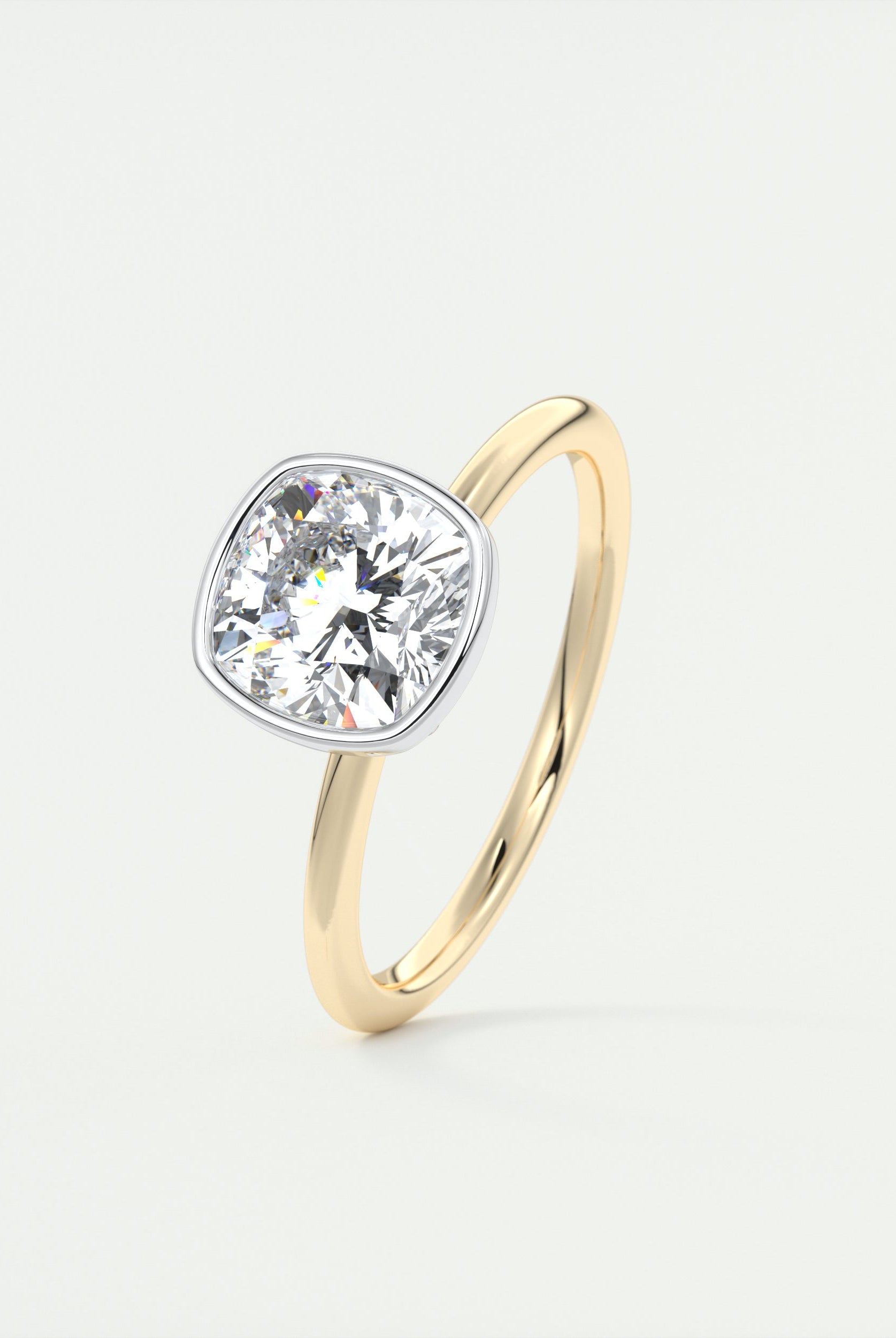 2CT Cushion Two Tone Moissanite Diamond Bezel Set Engagement Ring