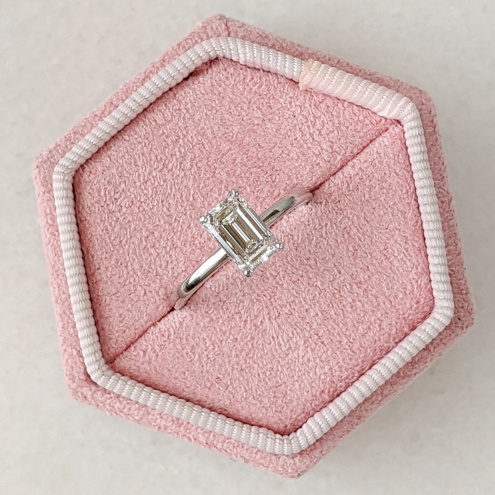 1.30CT Emerald Cut Hidden Halo Moissanite Diamond Solitaire Engagement Ring