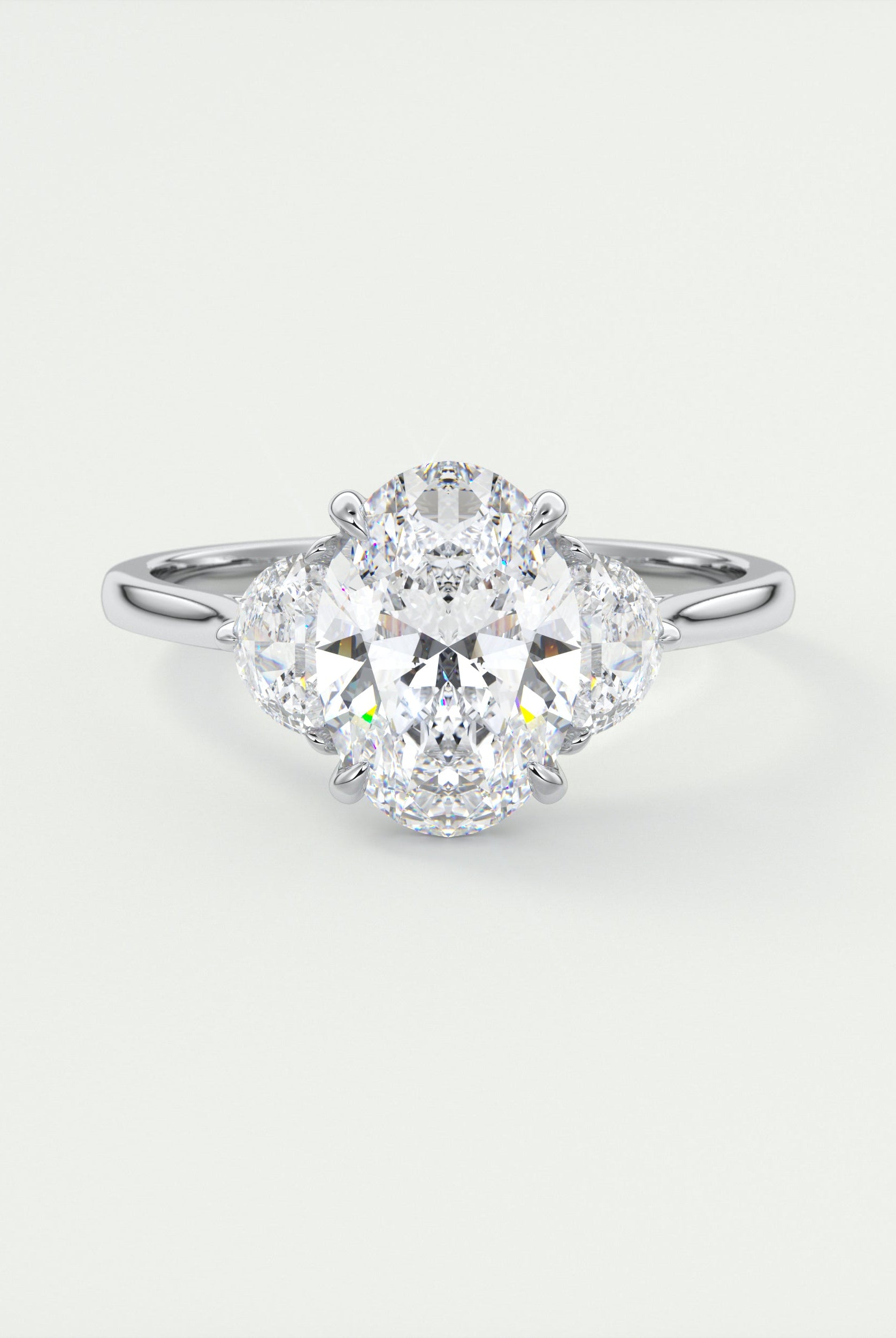 2.0CT Oval Four Prong Moissanite Diamond Three Stone Engagement Ring
