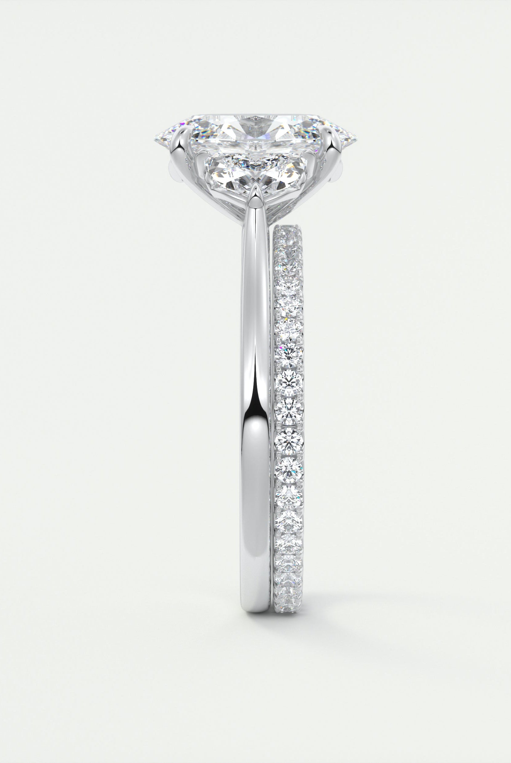 2.0CT Oval Four Prong Moissanite Diamond Three Stone Engagement Ring