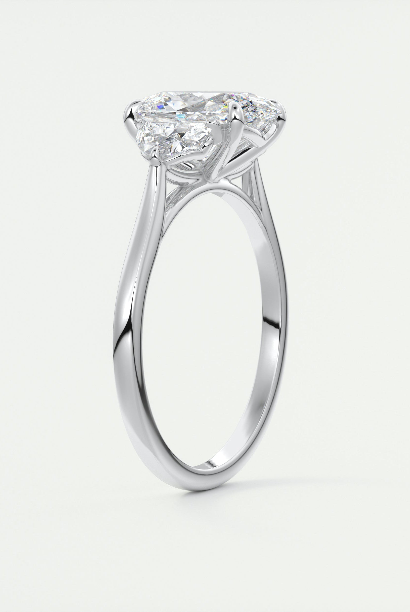 2.0CT Oval Four Prong Moissanite Diamond Three Stone Engagement Ring