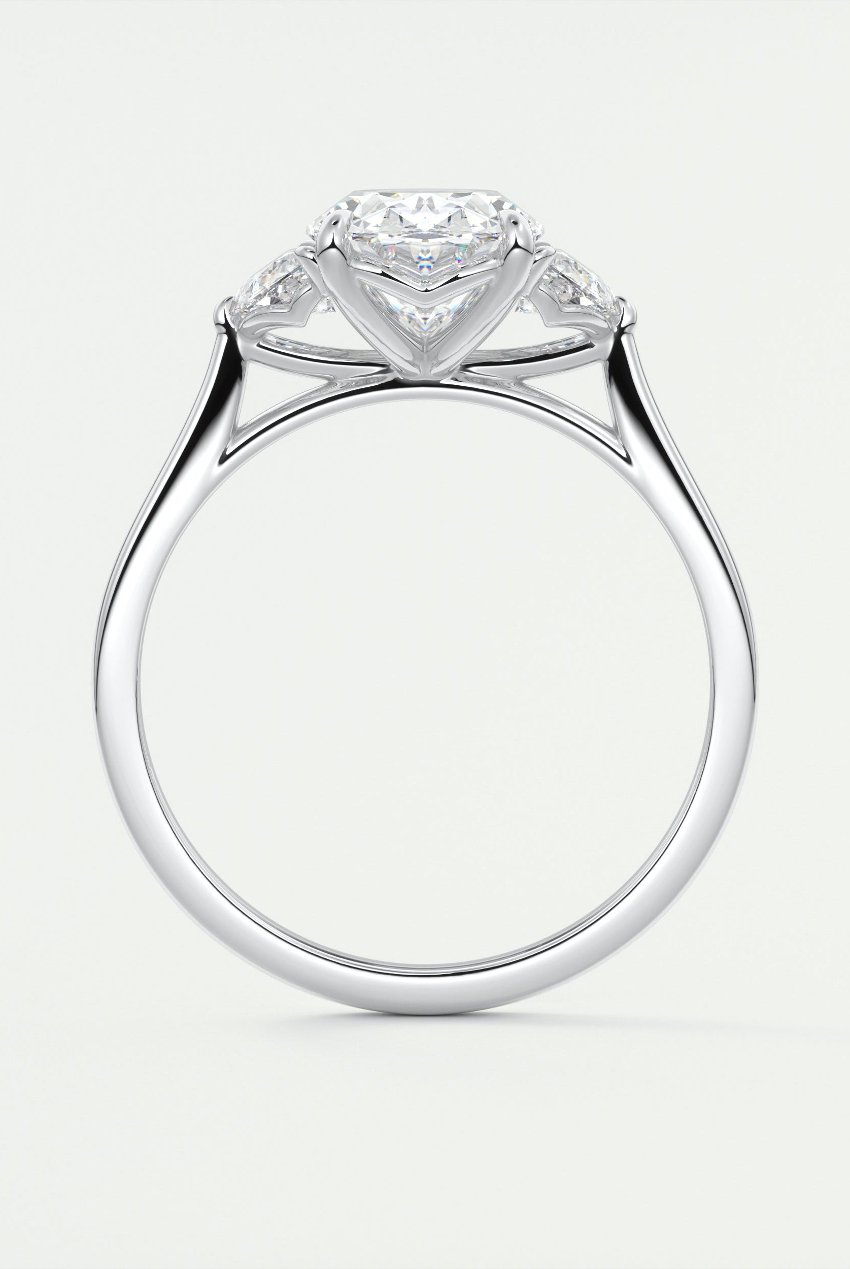 2.0CT Oval Four Prong Moissanite Diamond Three Stone Engagement Ring
