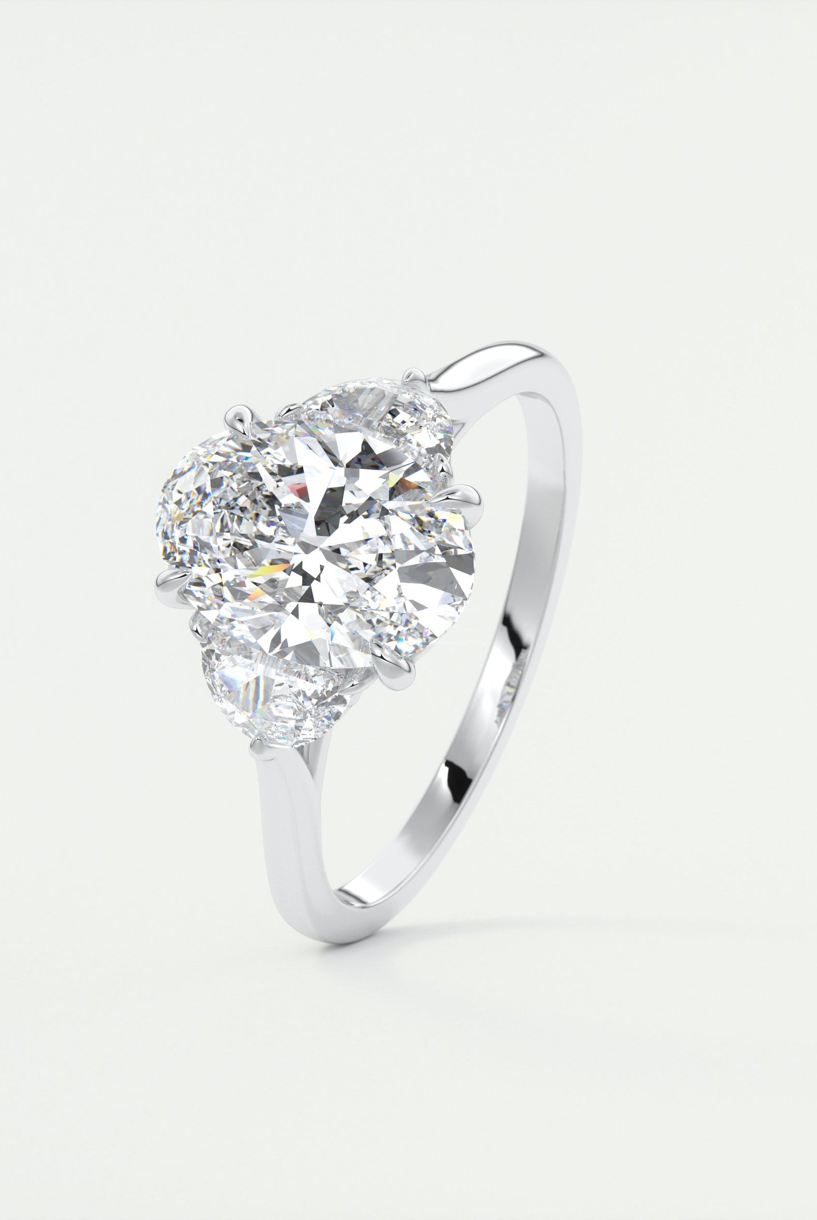 2.0CT Oval Four Prong Moissanite Diamond Three Stone Engagement Ring
