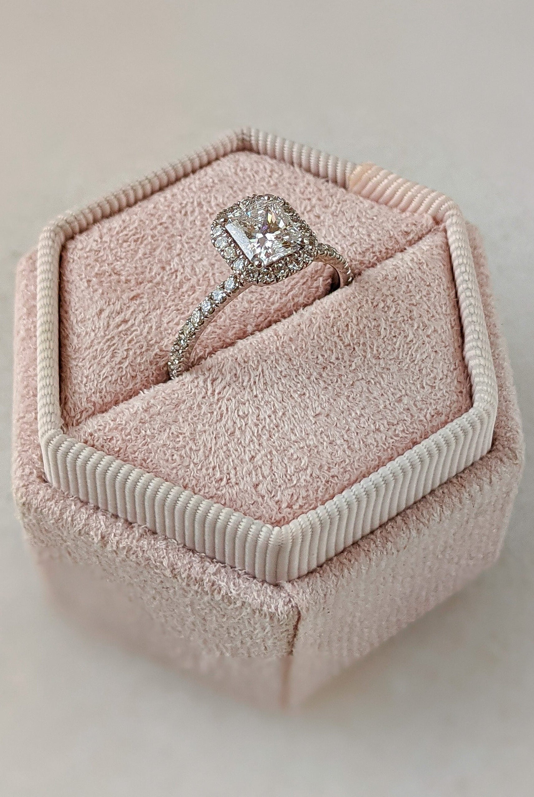 1.02CT Radiant Halo Moissanite Diamond Pave Engagement Ring For Women