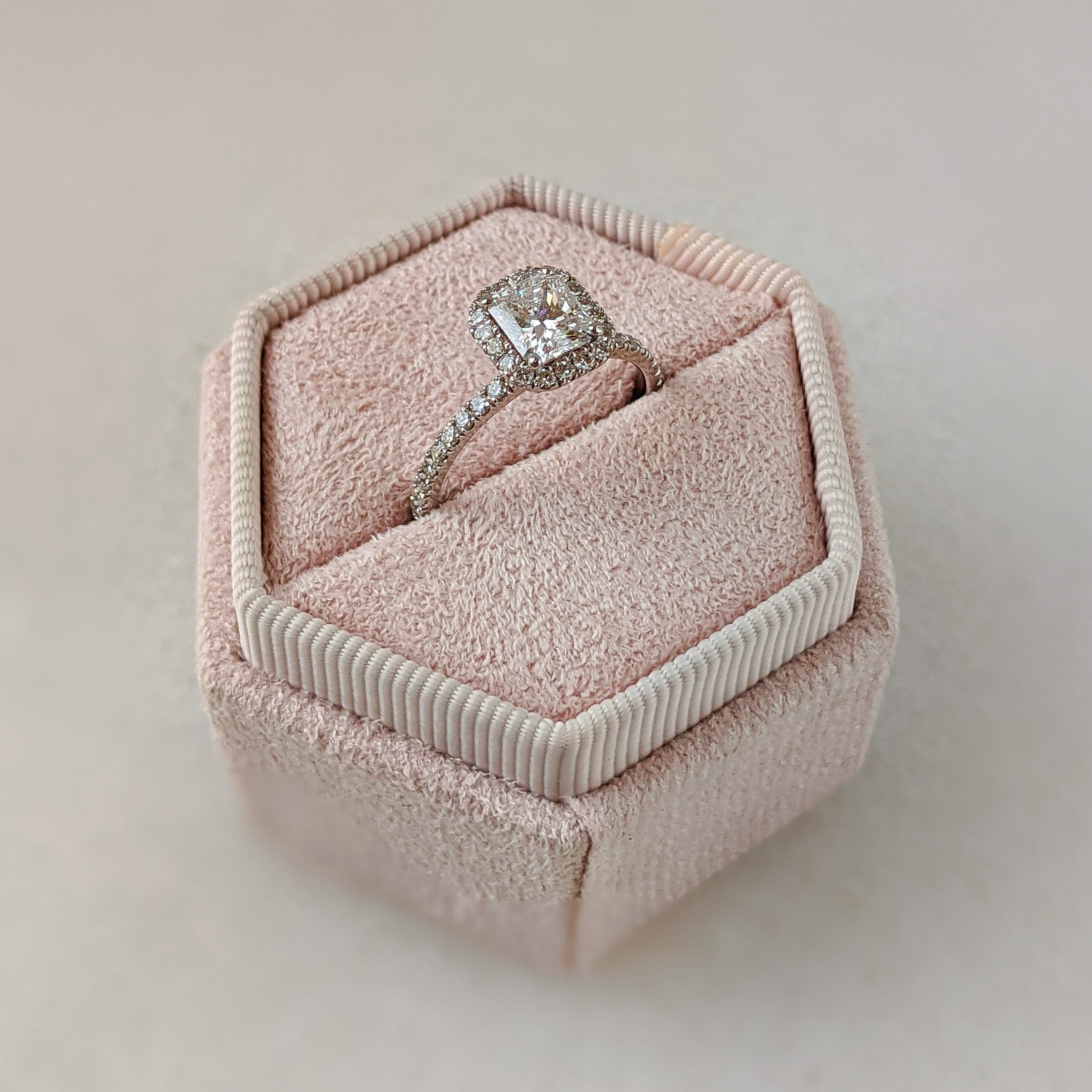 1.02CT Radiant Halo Moissanite Diamond Pave Engagement Ring For Women