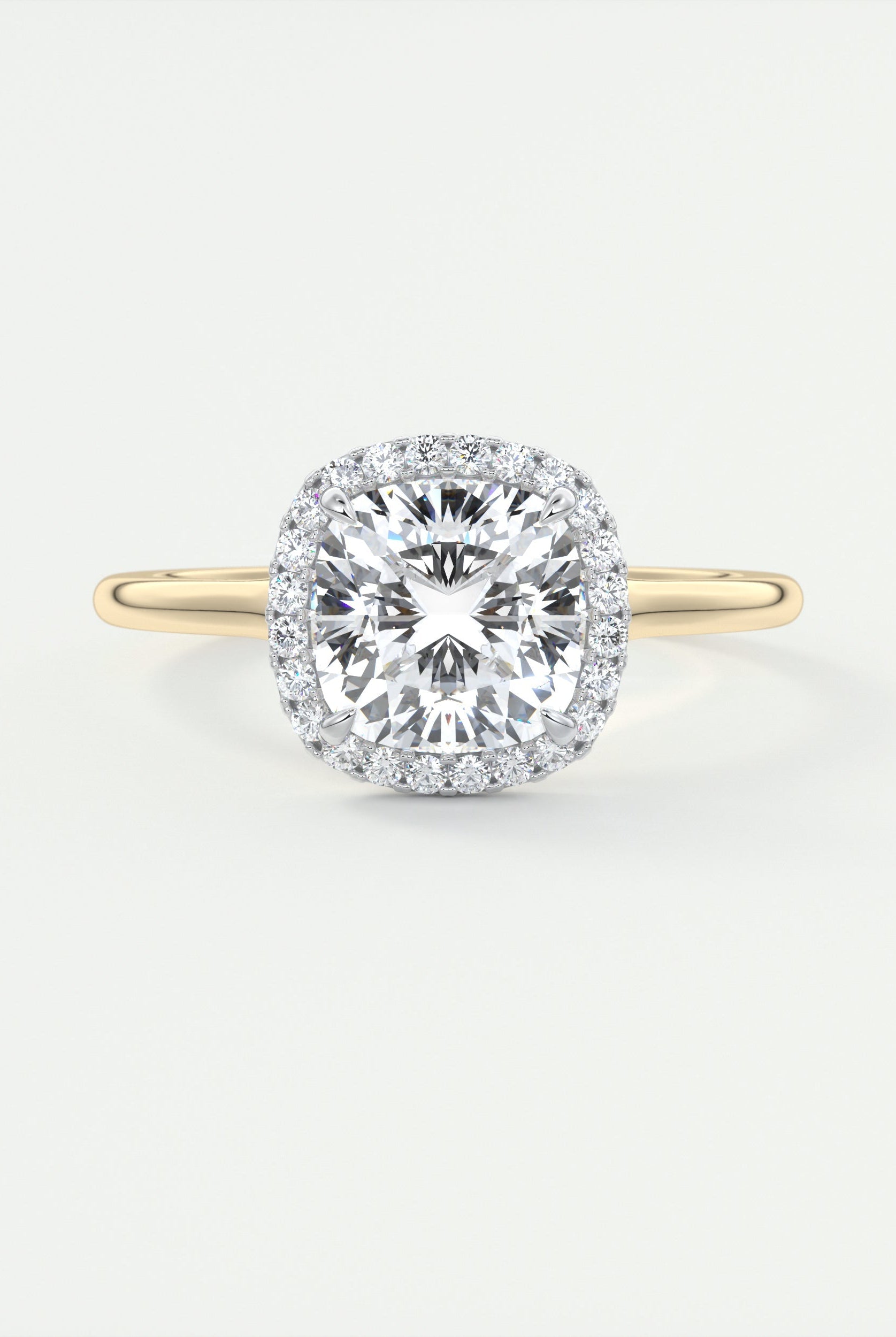 2CT Cushion Halo Moissanite Diamond Two Tone Engagement Ring With Solitaire Setting