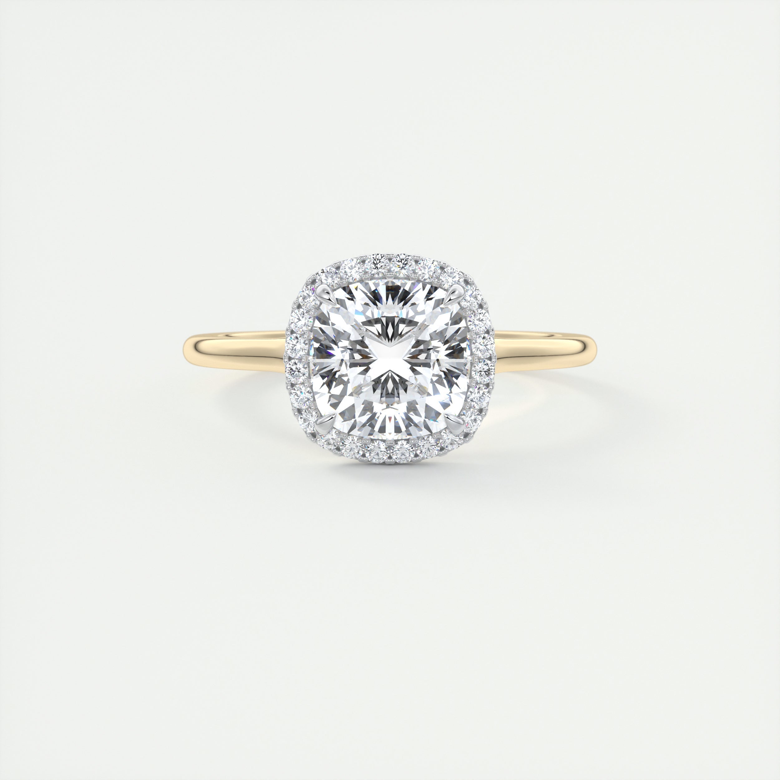 2CT Cushion Halo Moissanite Diamond Two Tone Engagement Ring With Solitaire Setting