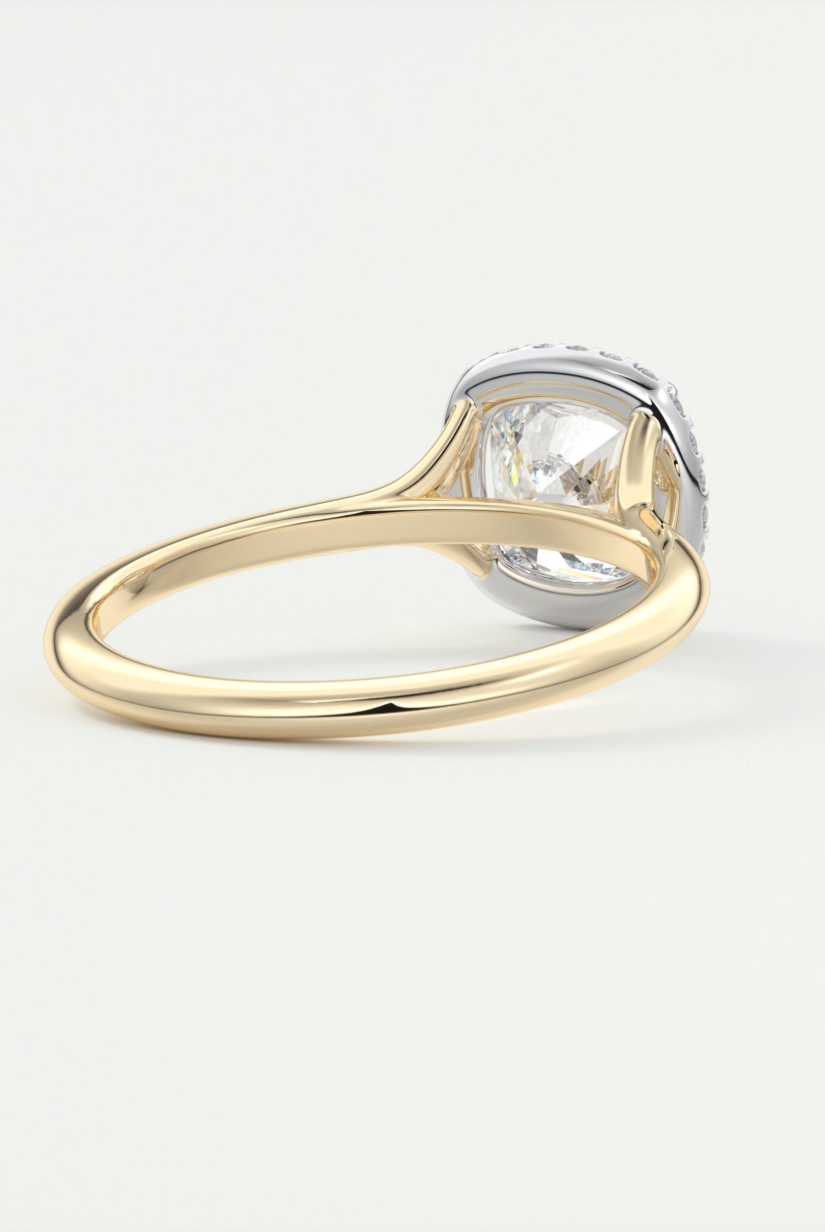 2CT Cushion Halo Moissanite Diamond Two Tone Engagement Ring With Solitaire Setting