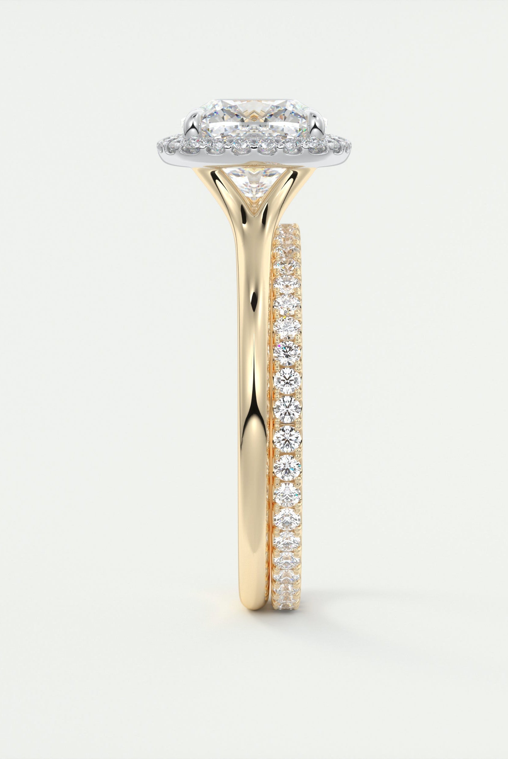 2CT Cushion Halo Moissanite Diamond Two Tone Engagement Ring With Solitaire Setting