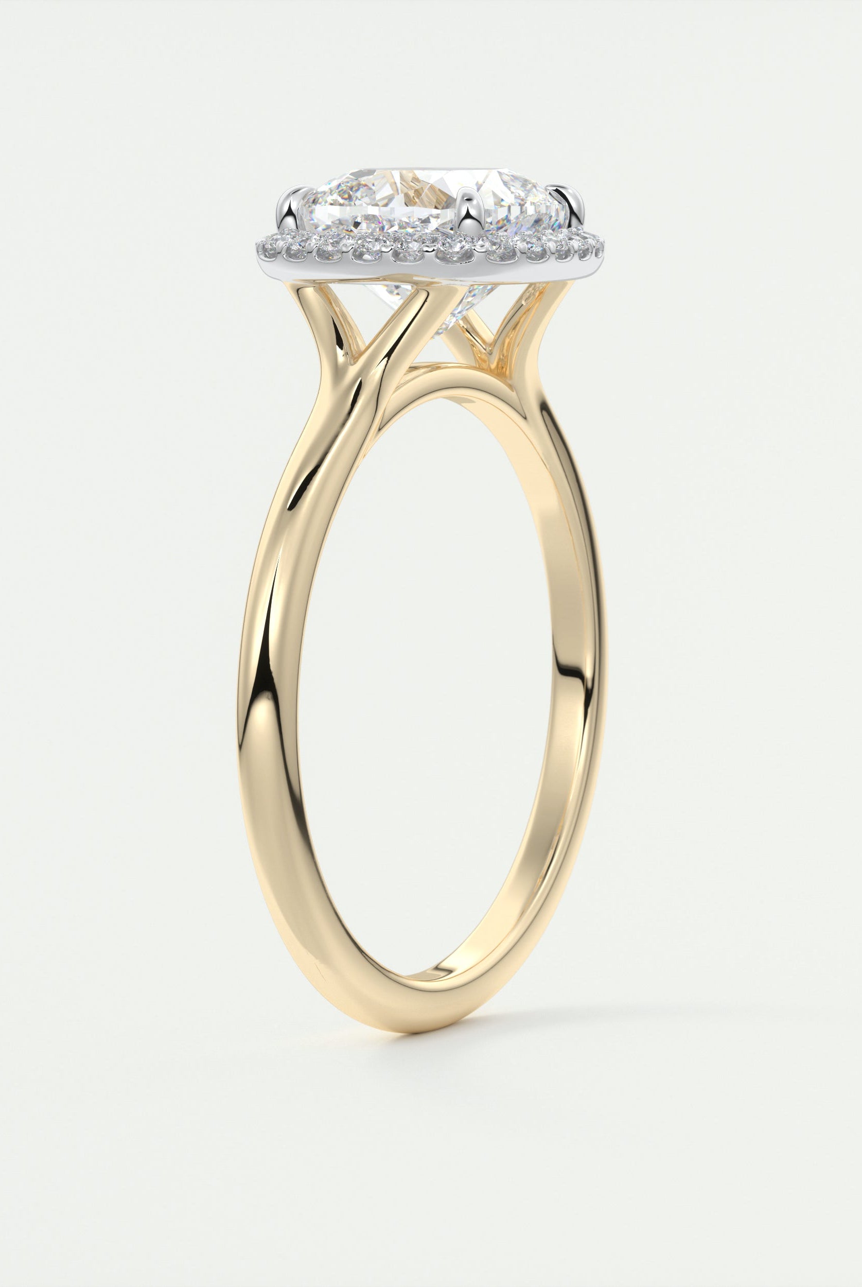 2CT Cushion Halo Moissanite Diamond Two Tone Engagement Ring With Solitaire Setting