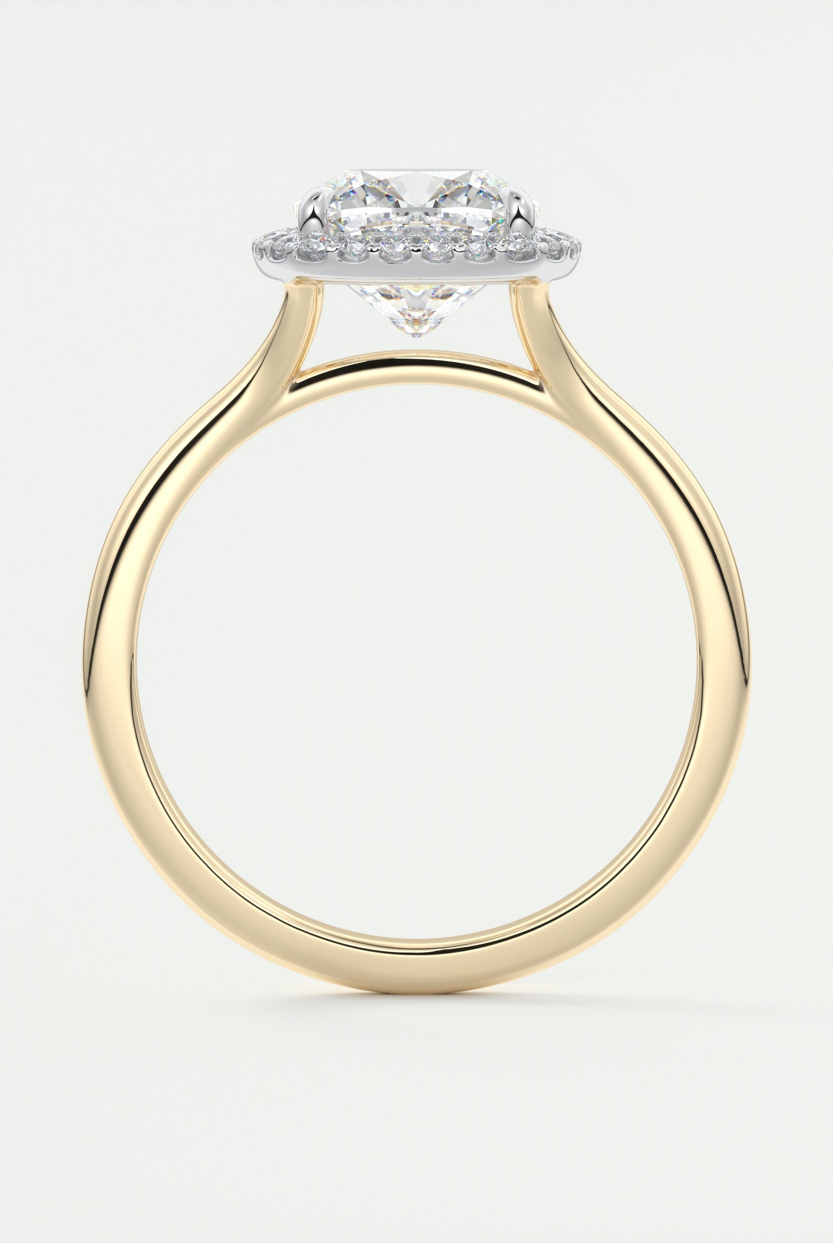 2CT Cushion Halo Moissanite Diamond Two Tone Engagement Ring With Solitaire Setting