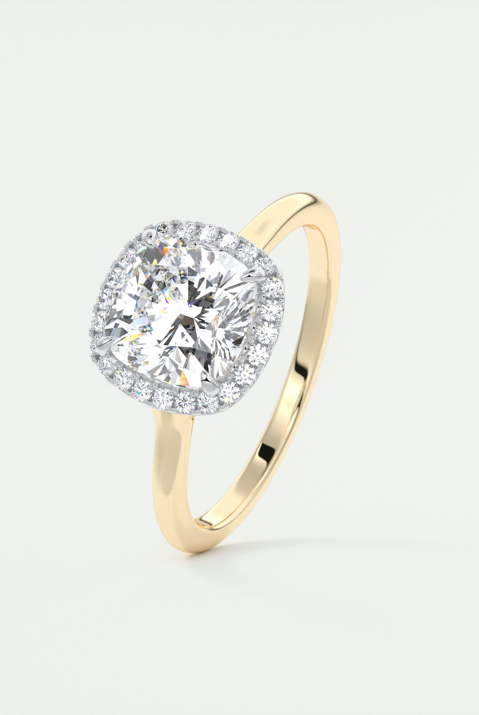 2CT Cushion Halo Moissanite Diamond Two Tone Engagement Ring With Solitaire Setting