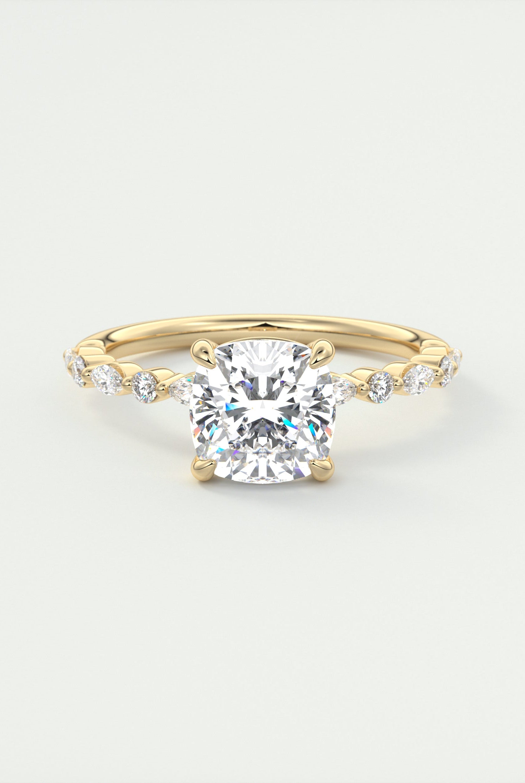 2CT Cushion Pave Moissanite Diamond Four Prong Engagement Ring