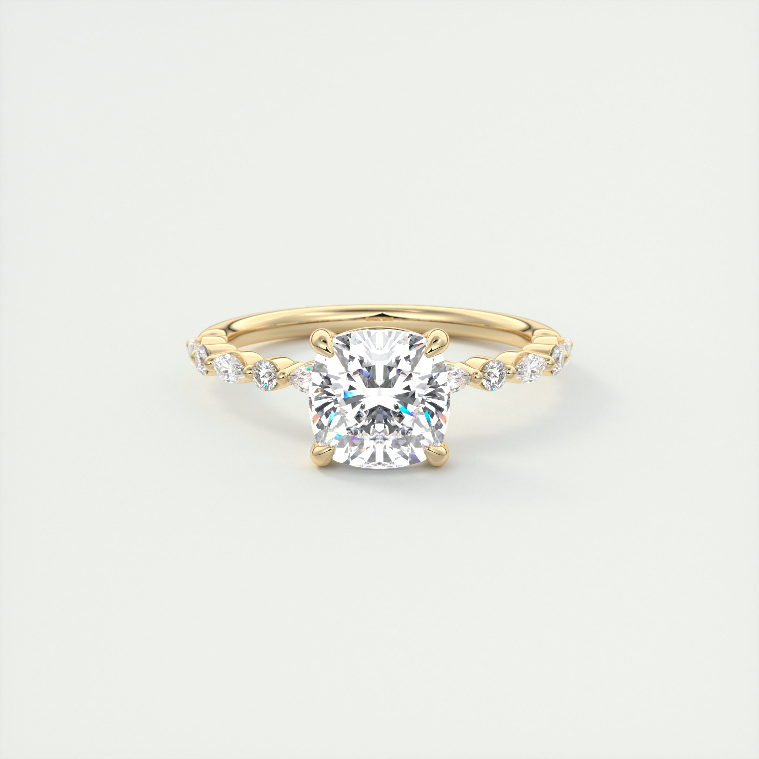 2CT Cushion Pave Moissanite Diamond Four Prong Engagement Ring