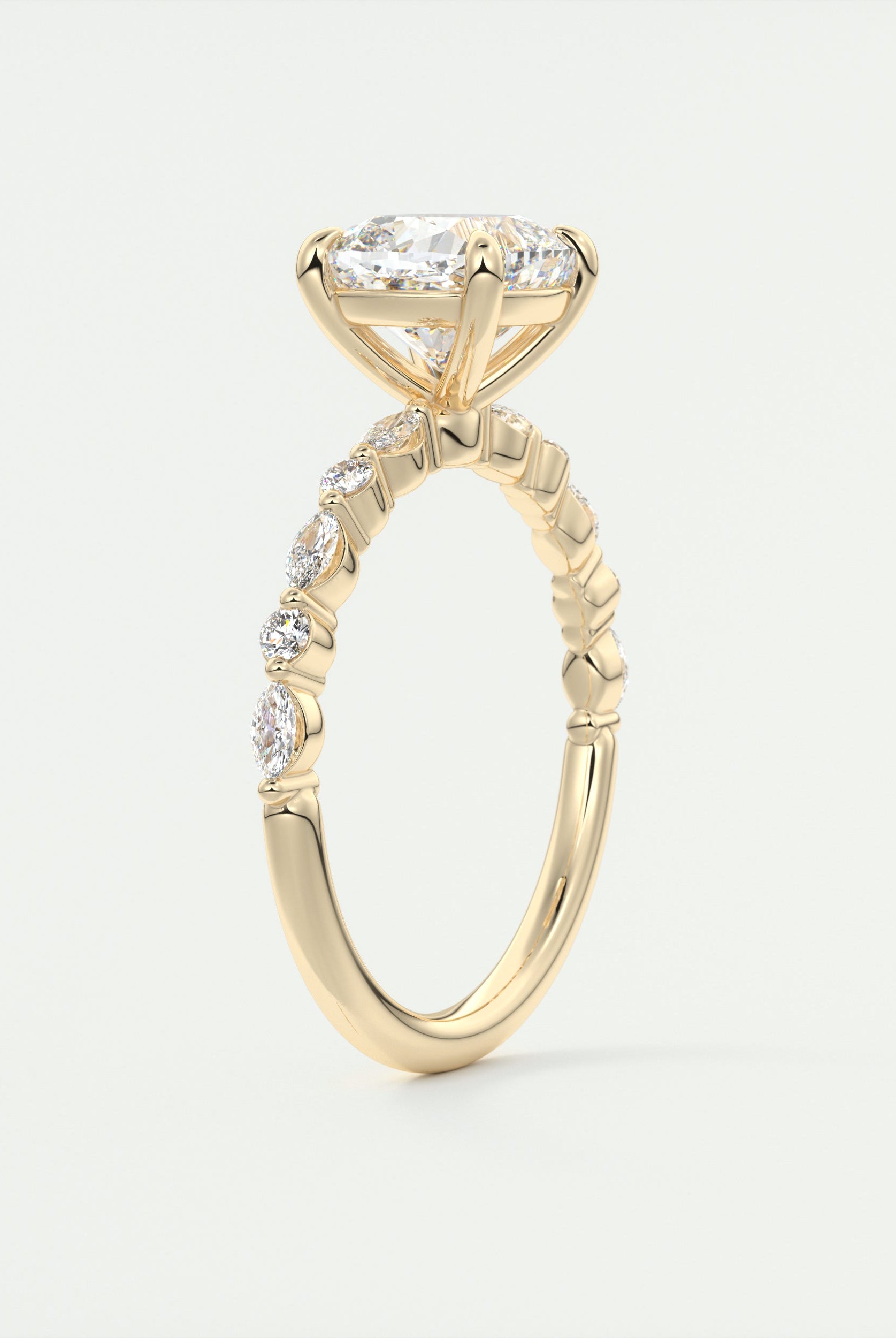 2CT Cushion Pave Moissanite Diamond Four Prong Engagement Ring