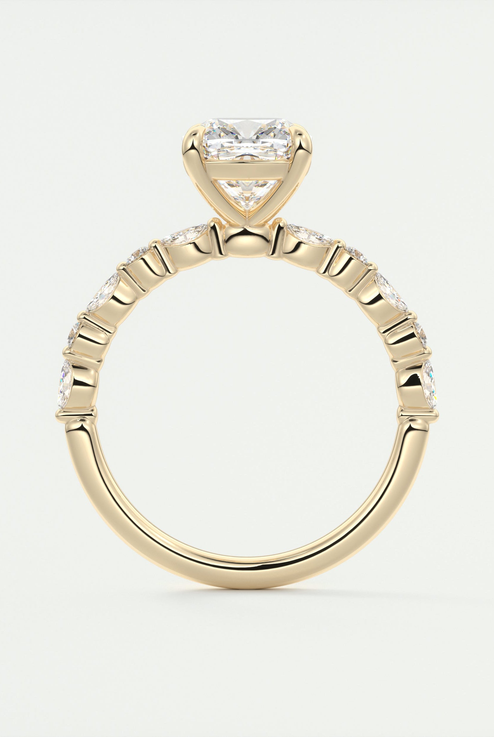 2CT Cushion Pave Moissanite Diamond Four Prong Engagement Ring