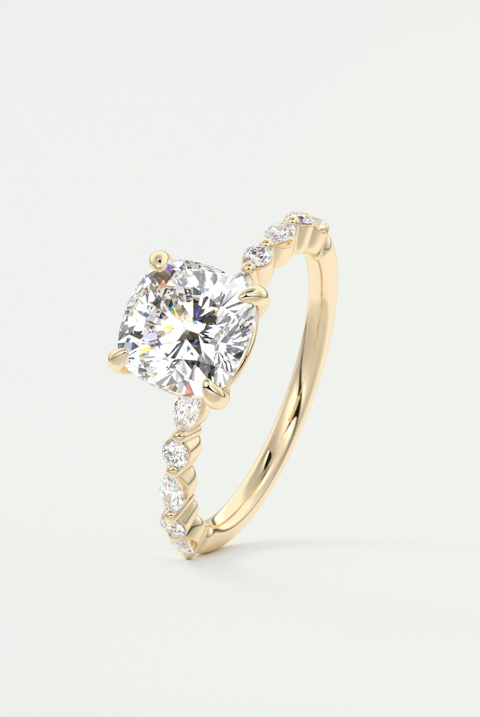 2CT Cushion Pave Moissanite Diamond Four Prong Engagement Ring