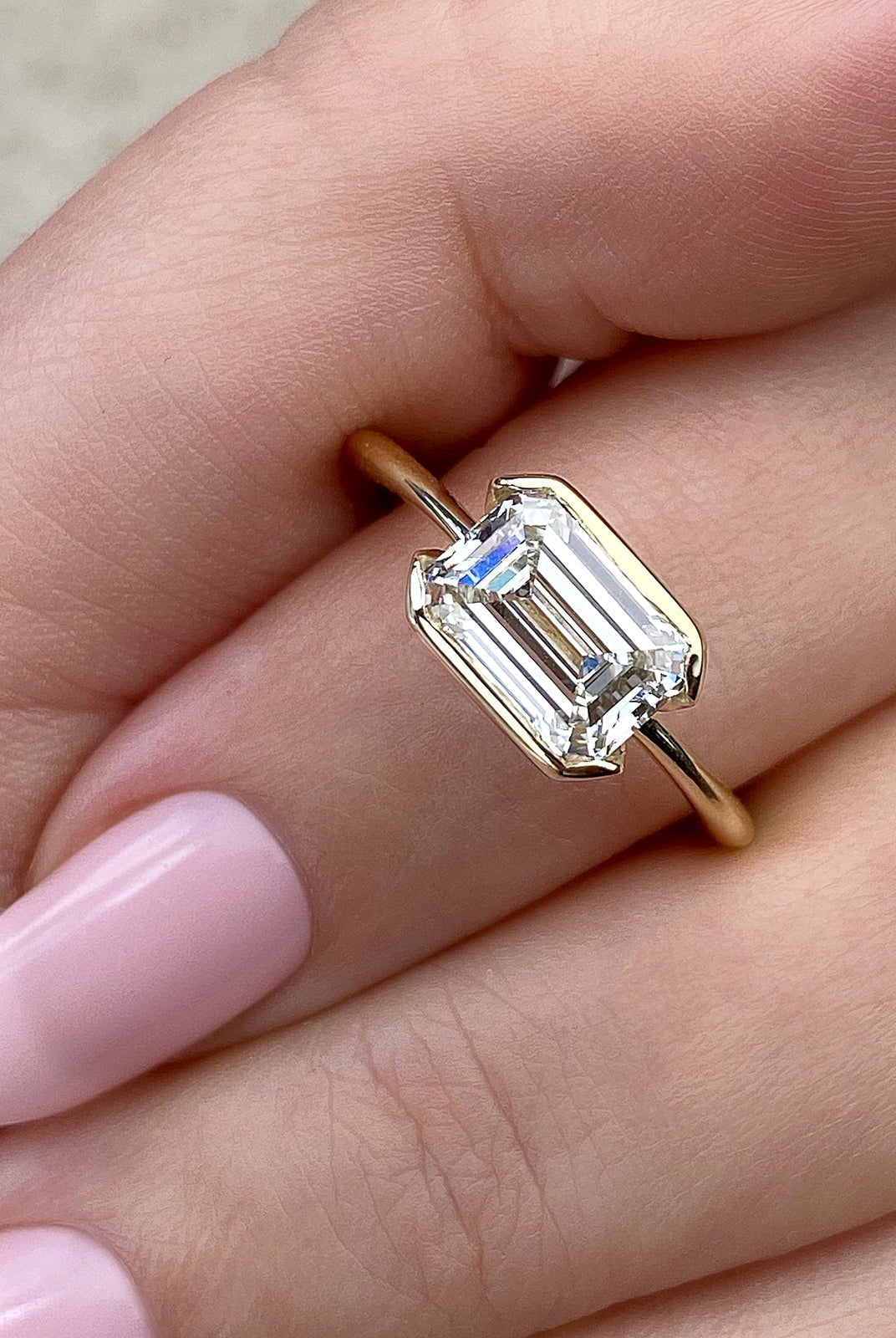 East West Moissanite Engagement Ring